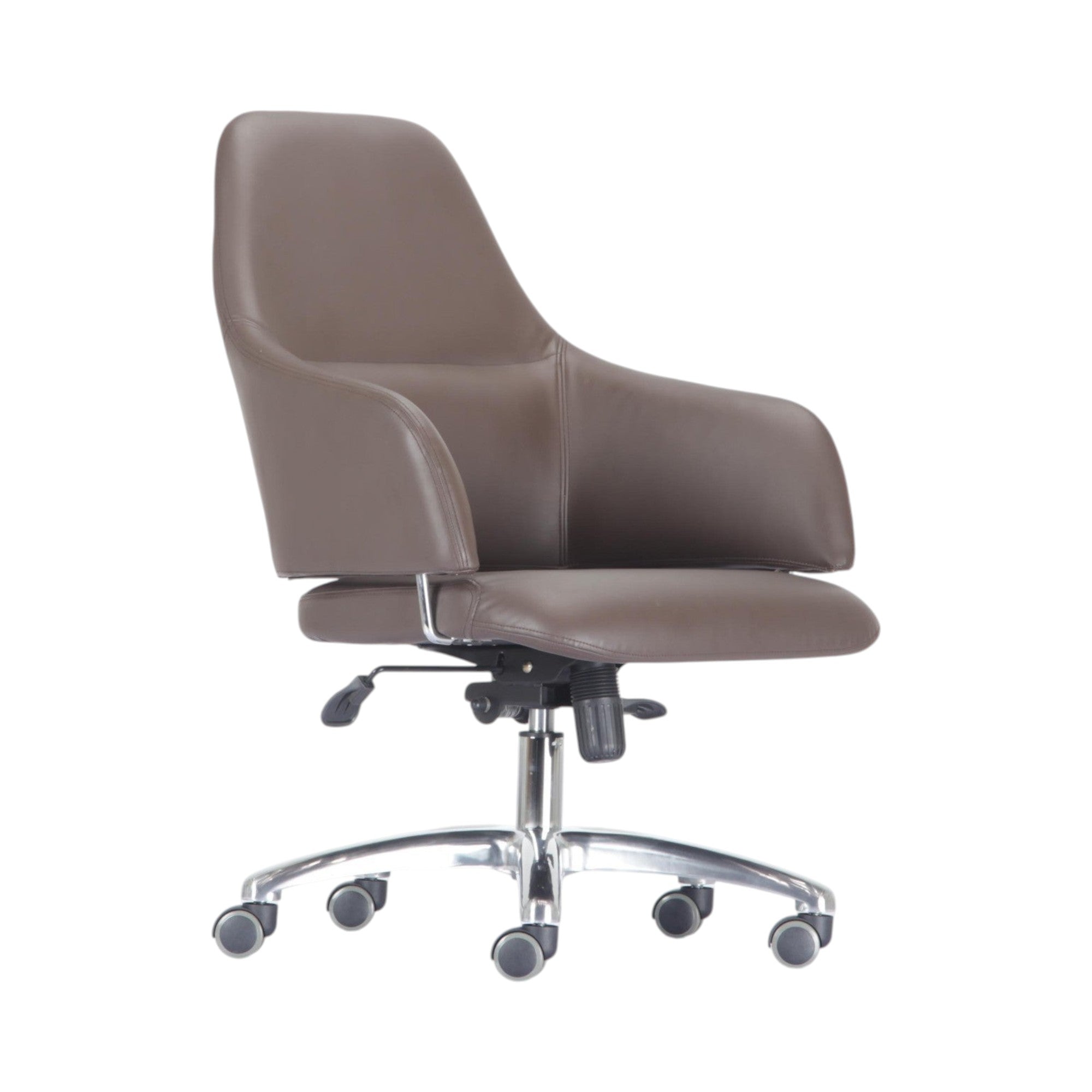Xiaoyaozuo office chair brown faux leather executive chair with armrests and lumbar support on casters.