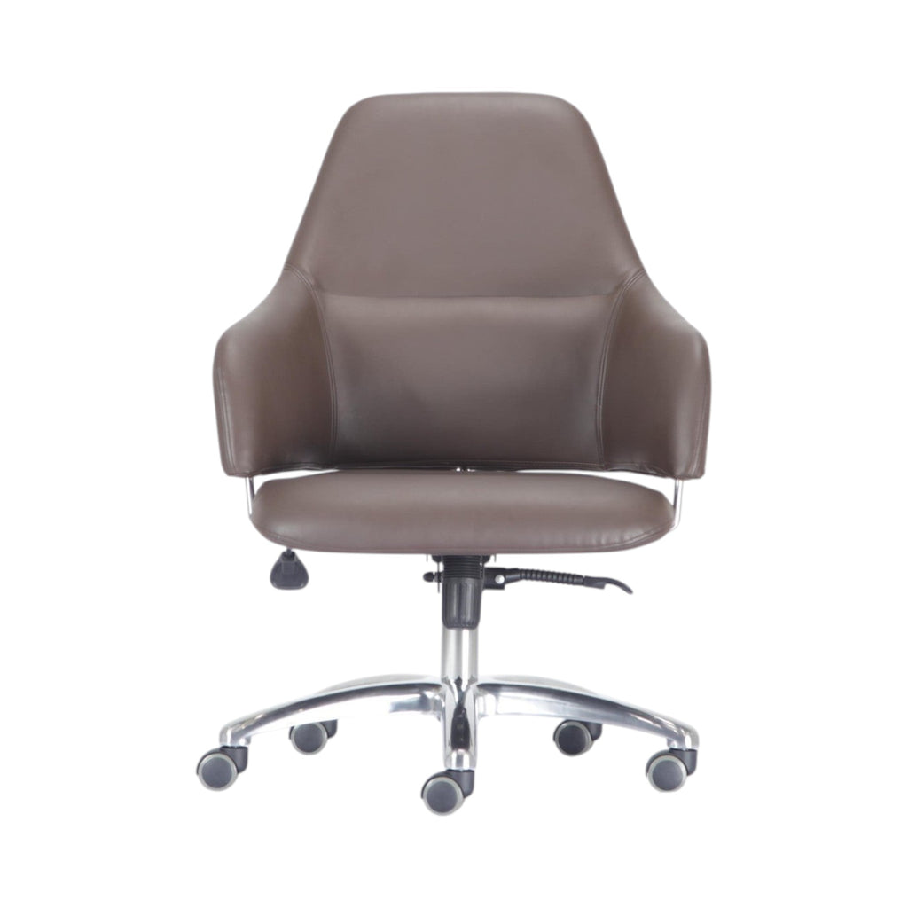 Xiaoyaozuo office chair brown faux leather executive chair with armrests and lumbar support on casters.