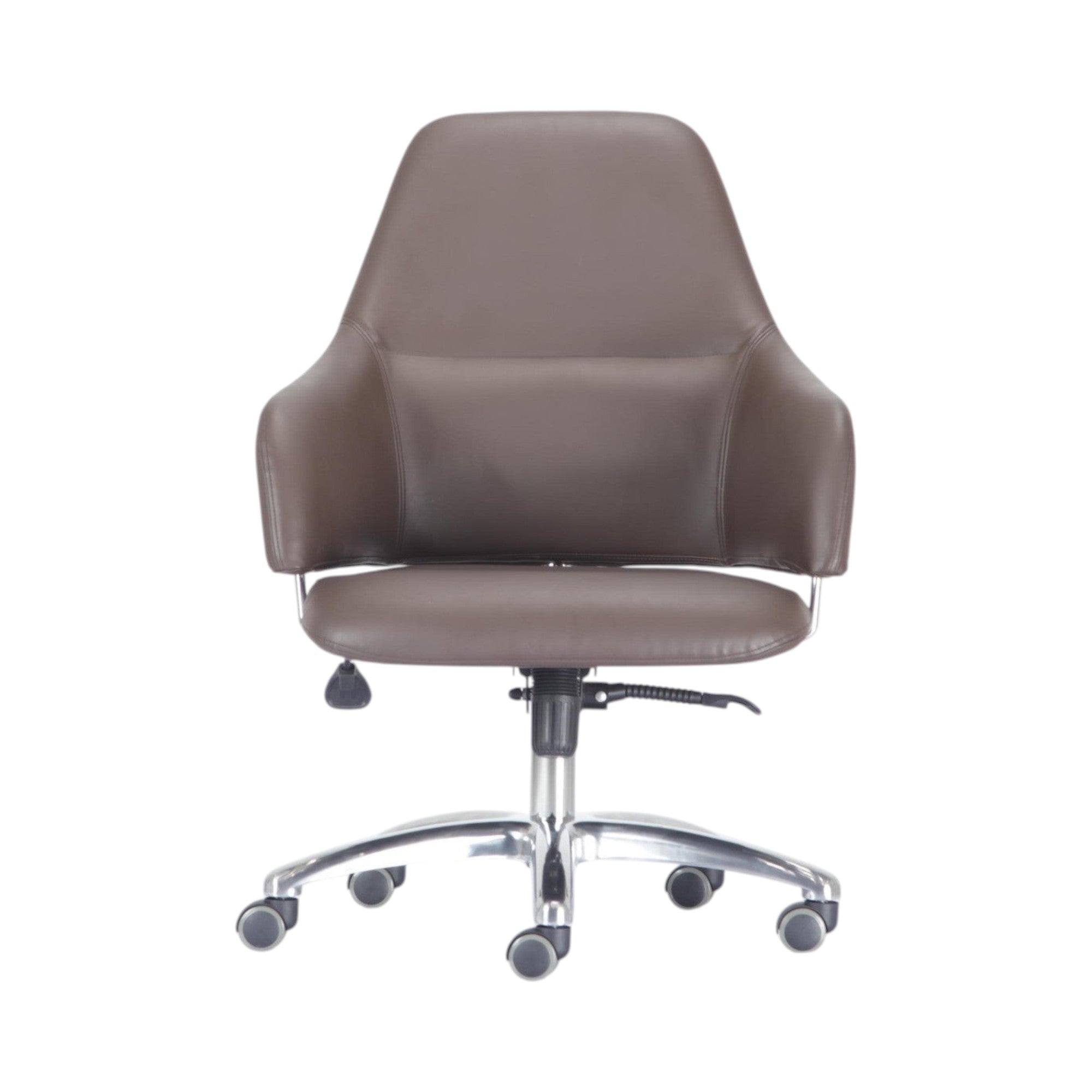 Xiaoyaozuo office chair brown faux leather executive chair with armrests and lumbar support on casters.