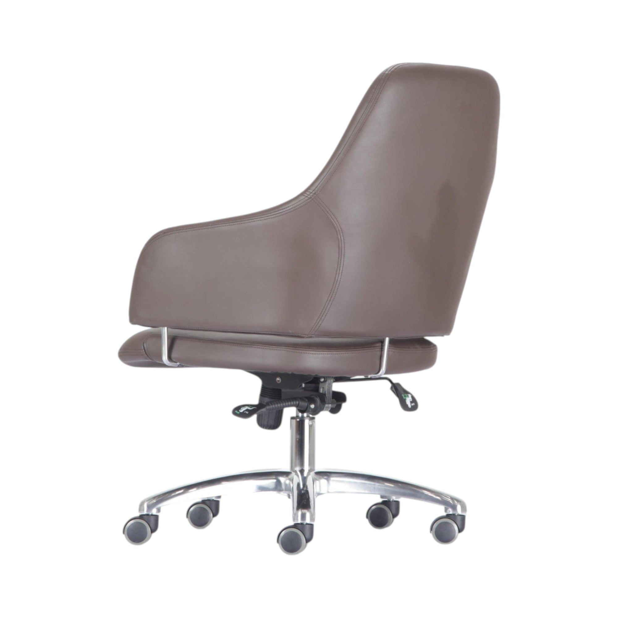Xiaoyaozuo office chair brown faux leather executive chair with armrests and lumbar support.