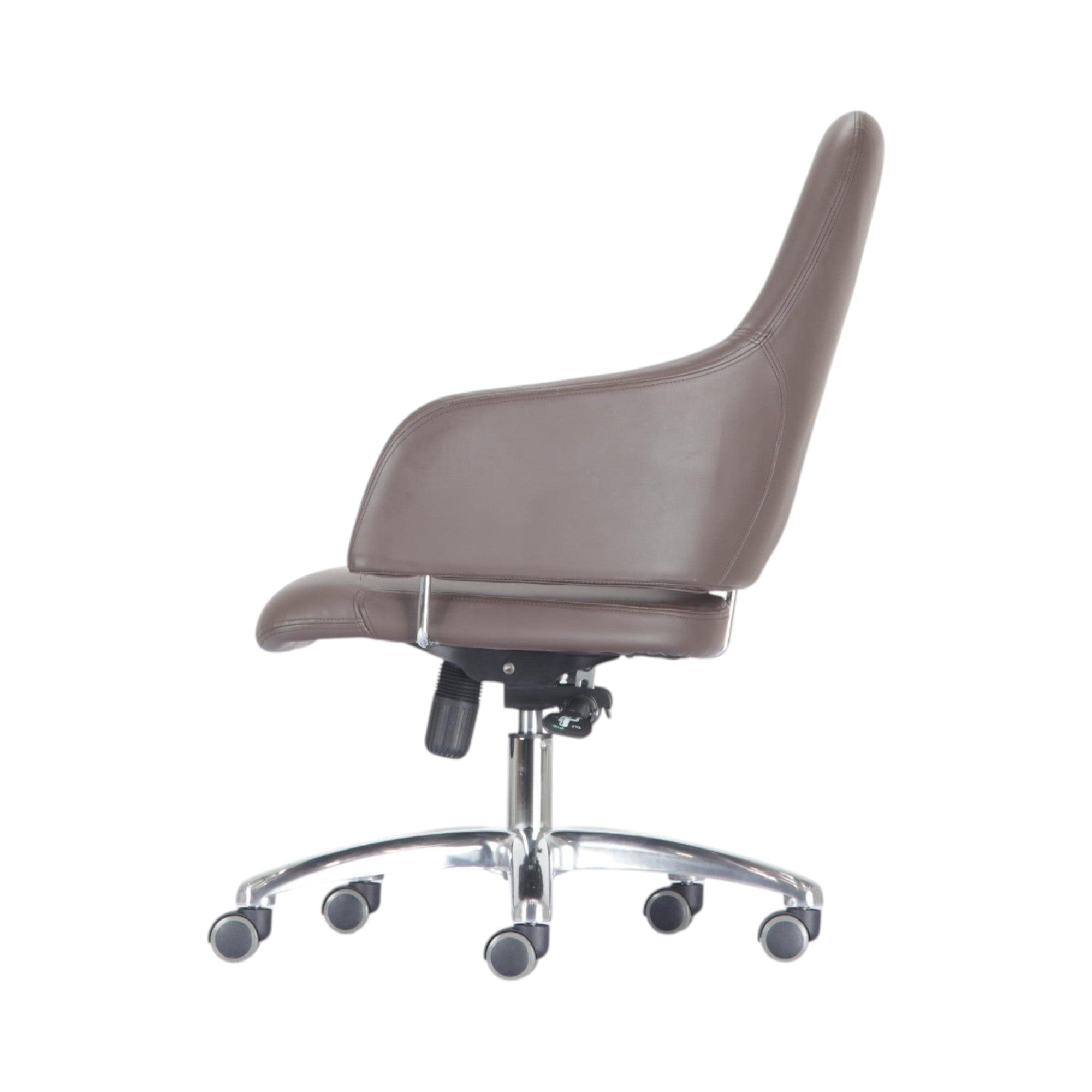 Xiaoyaozuo office chair brown faux leather executive office chair with armrests and lumbar support.