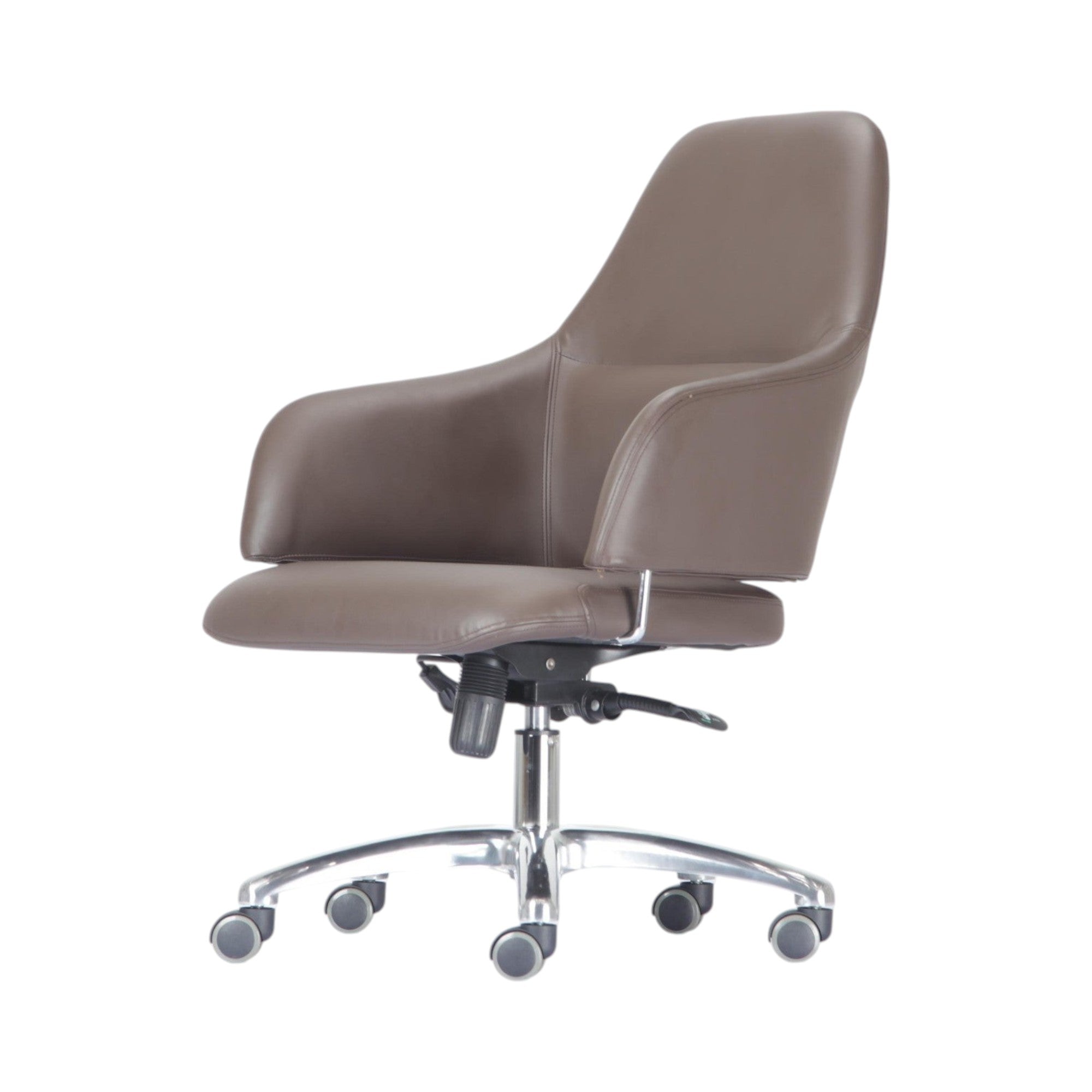Xiaoyaozuo office chair brown faux leather executive chair with armrests and lumbar support.