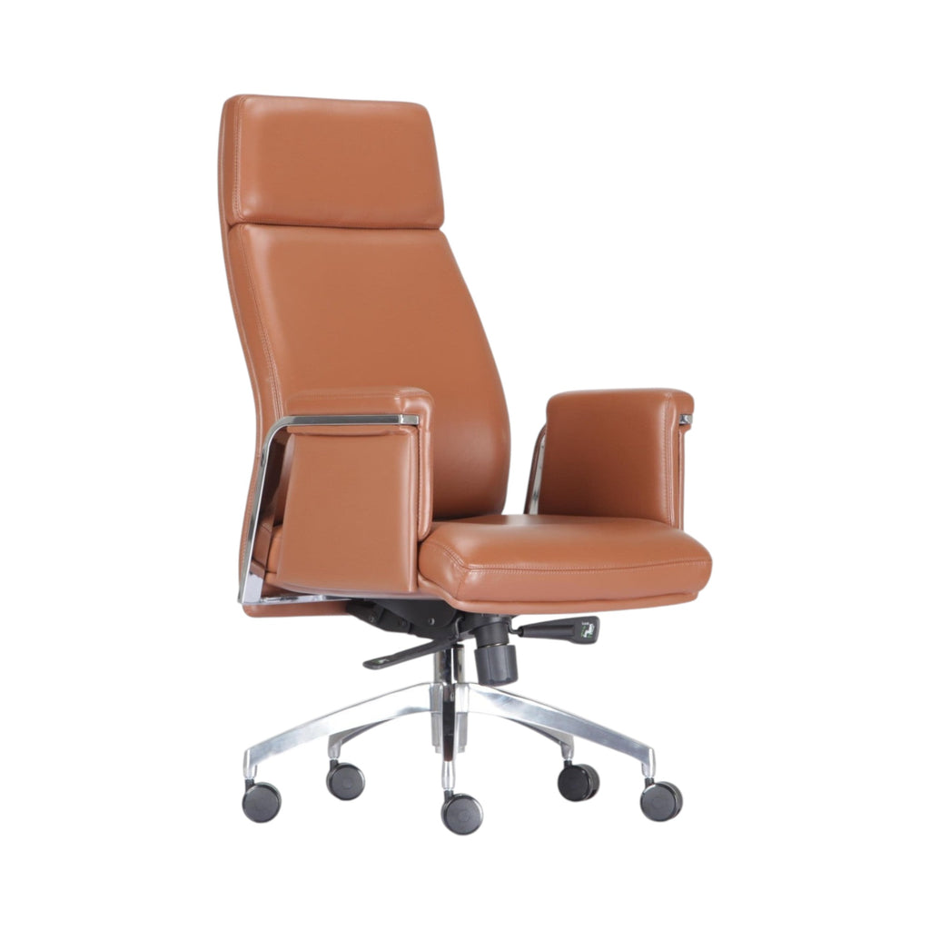 Xiaoyaozuo office chair executive high back chair in brown faux leather with chrome base and casters