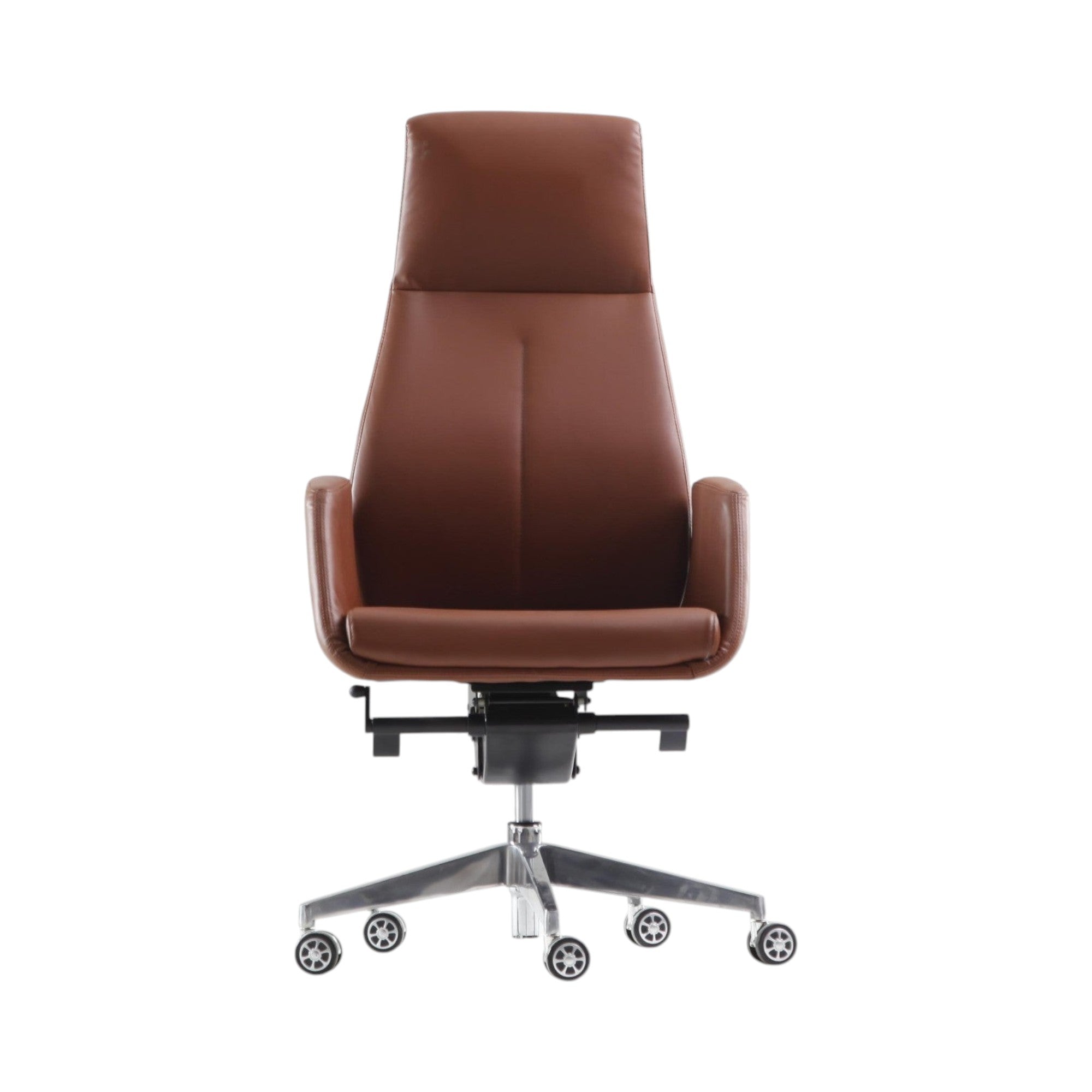 Xiaoyaozuo office chair executive high back chair in brown faux leather with polished metal base and casters.