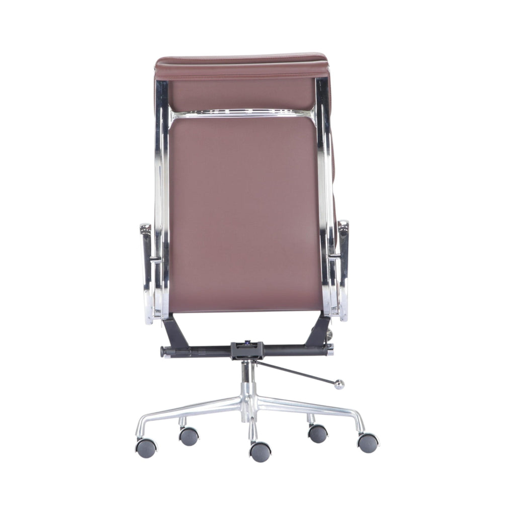 Xiaoyaozuo office chair brown faux leather executive high back chair with polished chrome frame and five-star base.
