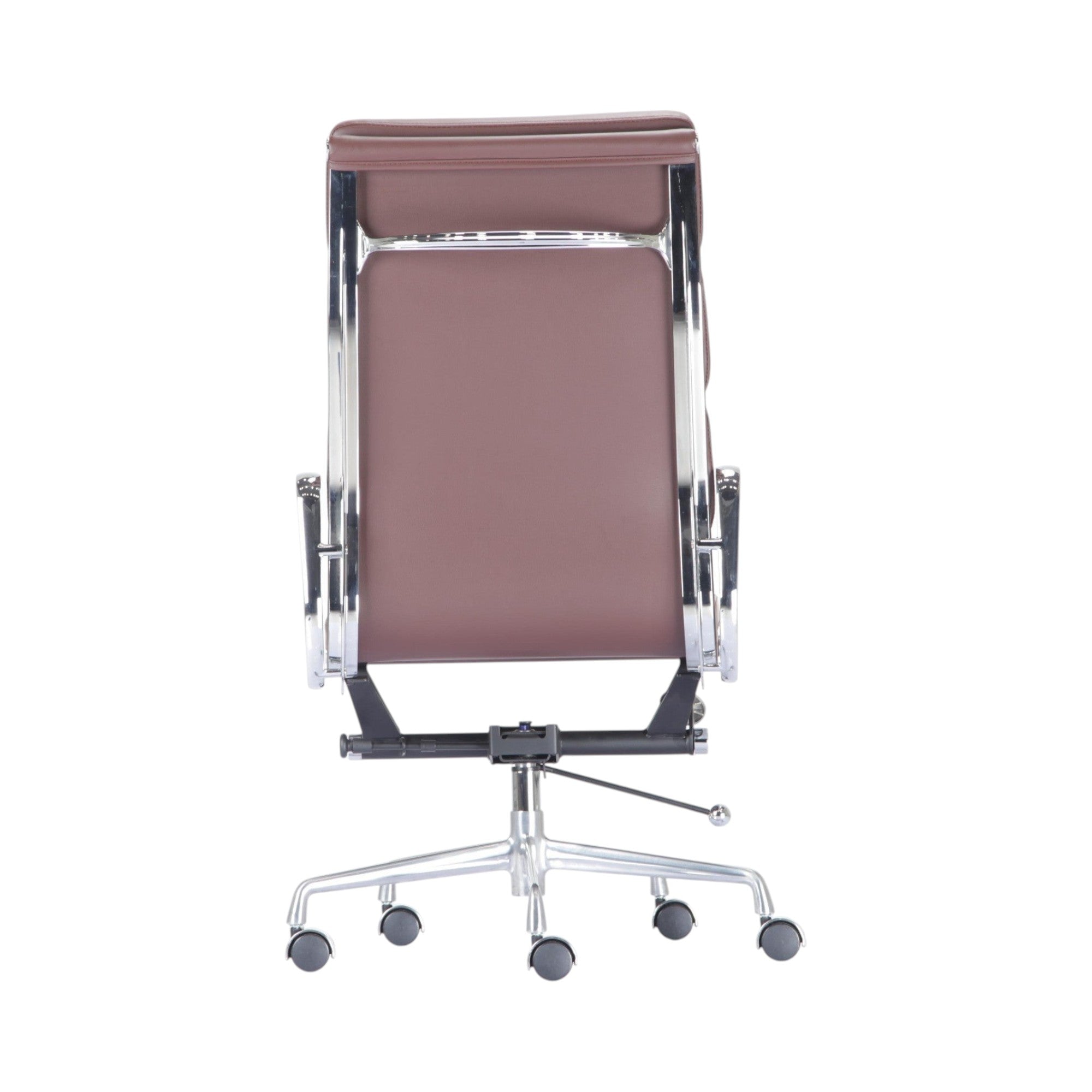 Xiaoyaozuo office chair brown faux leather executive high back chair with polished chrome frame and five-star base.
