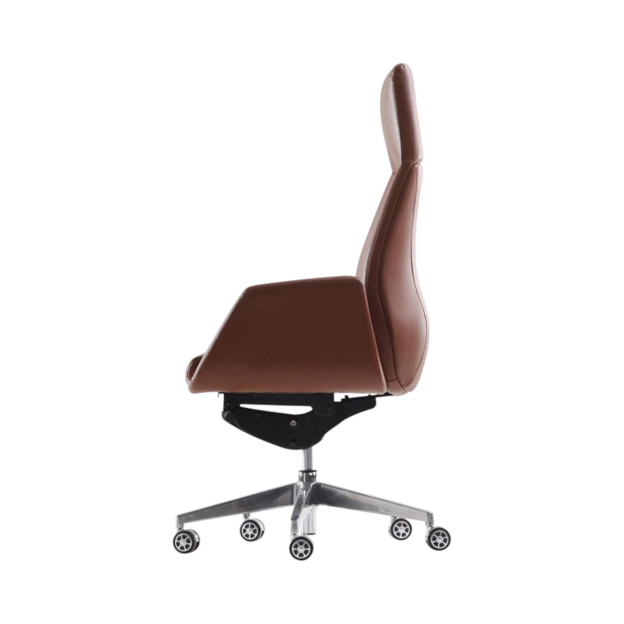 Xiaoyaozuo office chair executive high back chair in brown faux leather with polished metal base and casters.