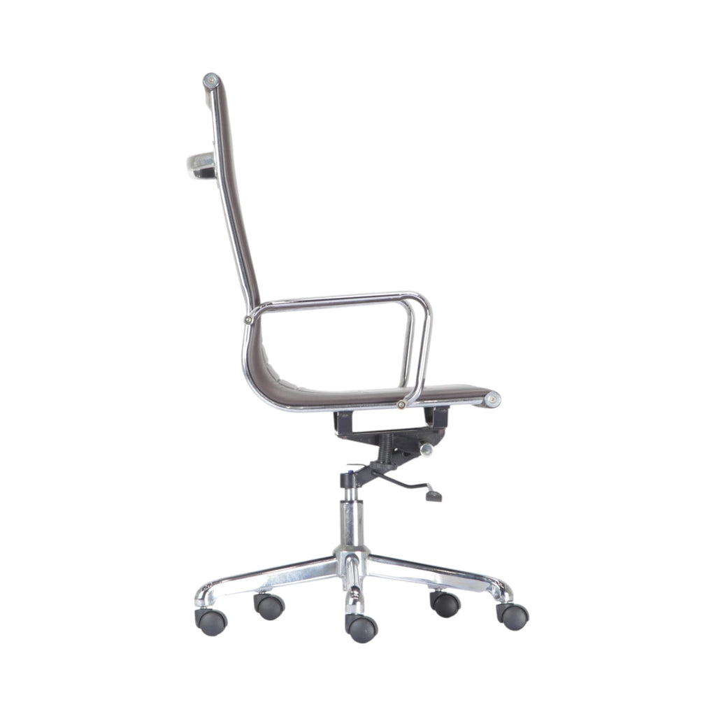 Xiaoyaozuo office chair executive high back chair in brown faux leather with polished chrome frame and casters.