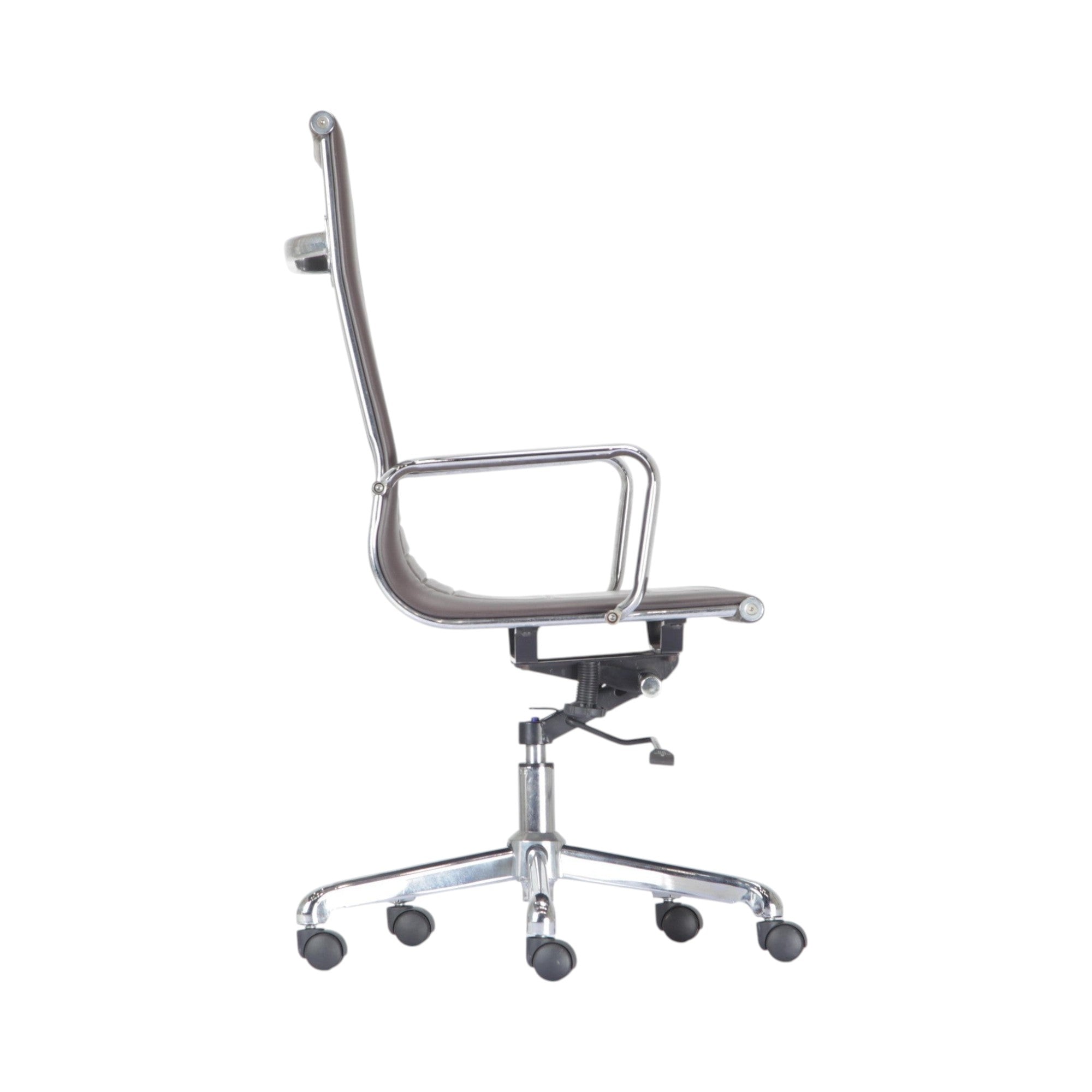 Xiaoyaozuo office chair executive high back chair in brown faux leather with polished chrome frame and casters.