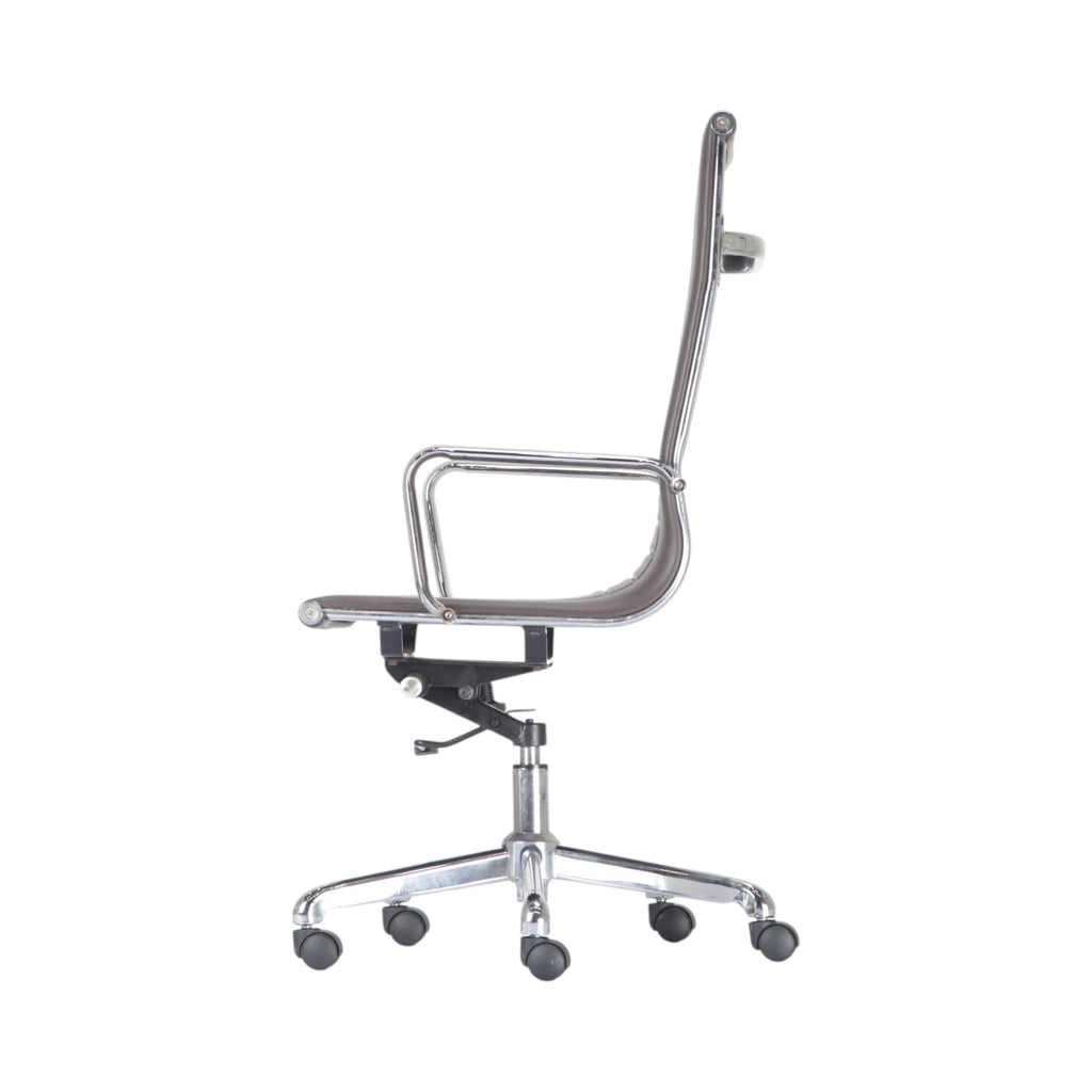 Xiaoyaozuo office chair executive high back chair in brown faux leather with polished chrome frame and casters.