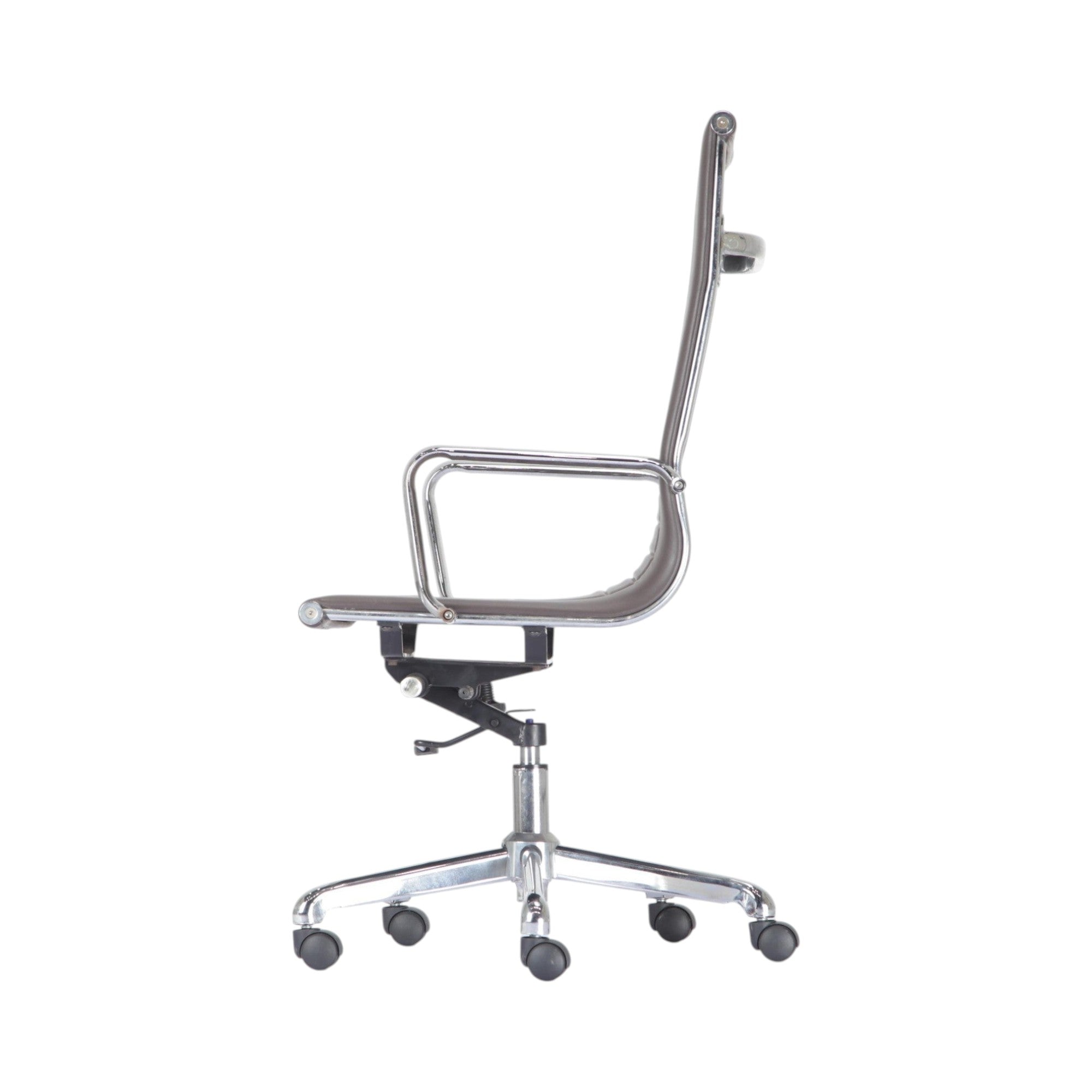 Xiaoyaozuo office chair executive high back chair in brown faux leather with polished chrome frame and casters.