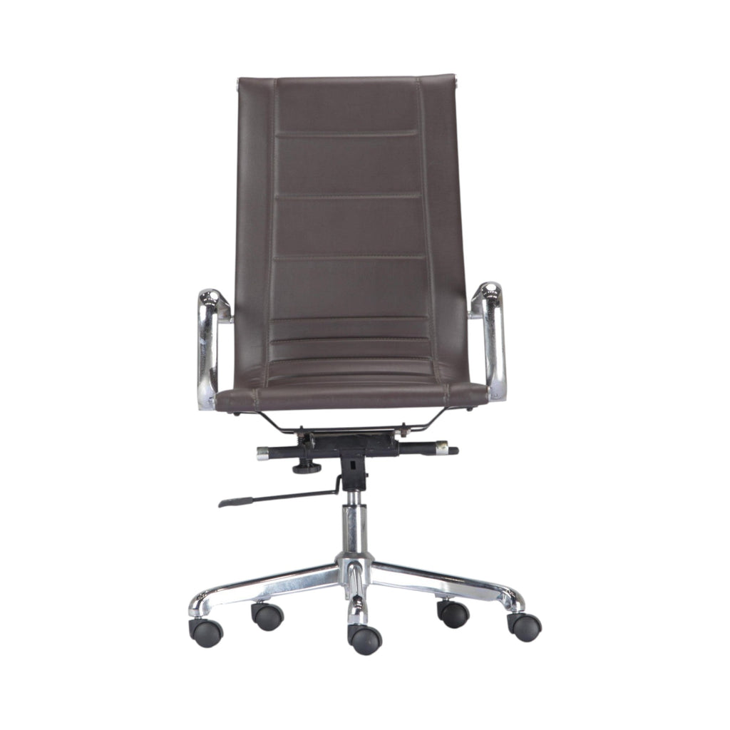 Xiaoyaozuo office chair executive high back chair in brown faux leather with polished chrome frame and casters.