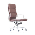 Xiaoyaozuo office chair brown faux leather executive high back chair with polished chrome frame and casters.
