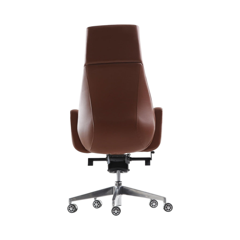 Xiaoyaozuo office chair executive high back chair in brown faux leather with polished metal base and casters.