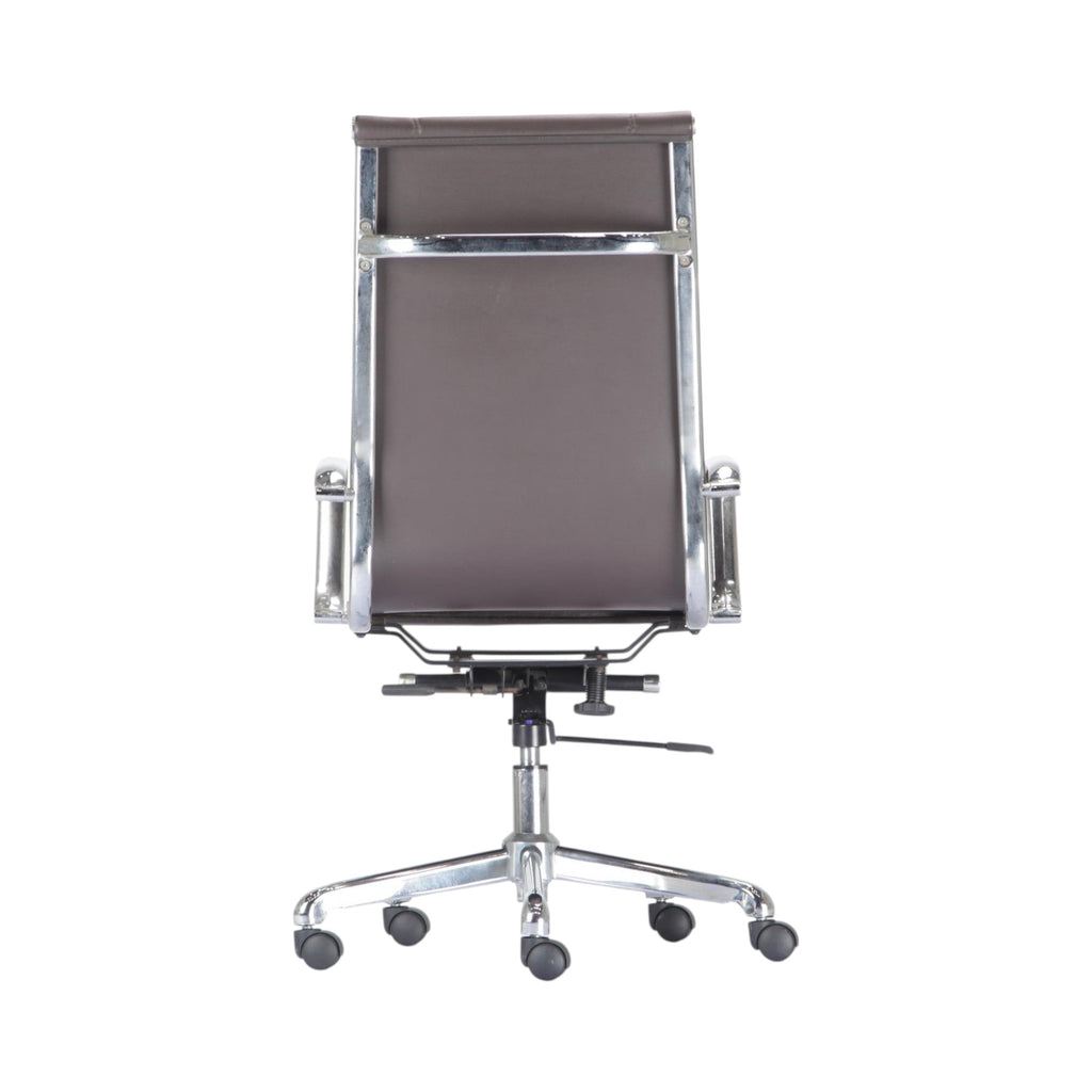Xiaoyaozuo office chair executive high back chair in brown faux leather with polished chrome frame and casters.