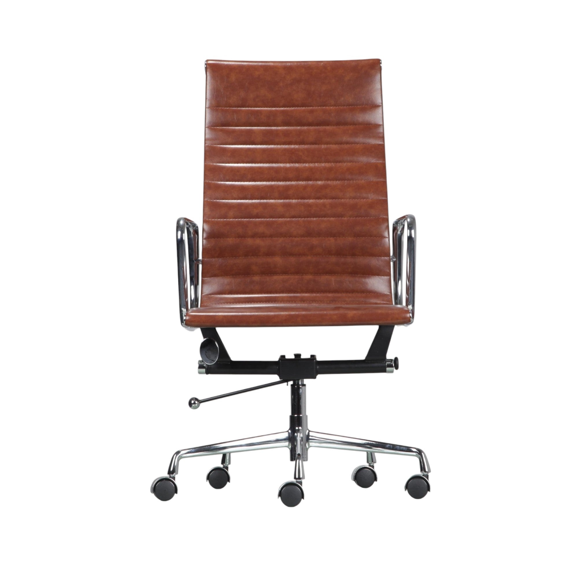 Xiaoyaozuo office chair executive high back chair in brown faux leather with ribbed detailing and chrome base.