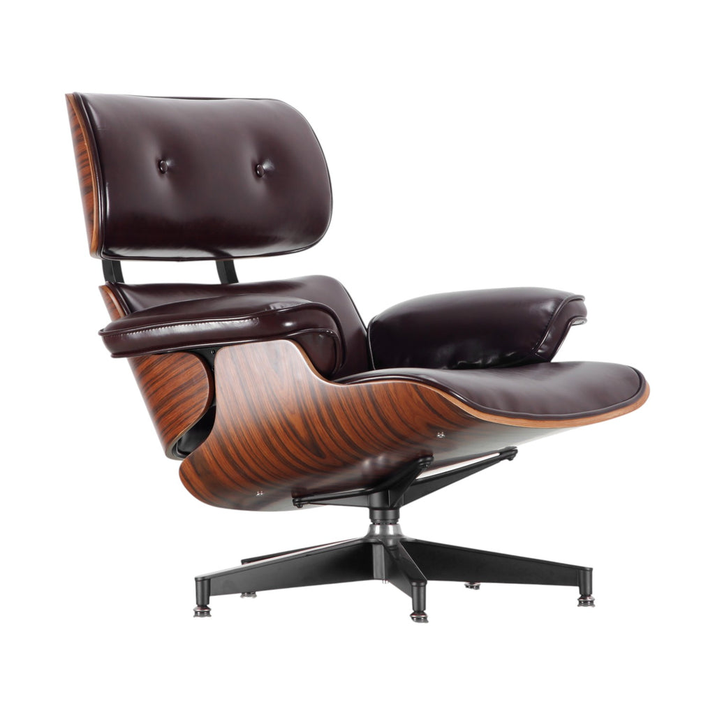Xiaoyaozuo office chair brown leather executive lounge chair with wood veneer shell and swivel base