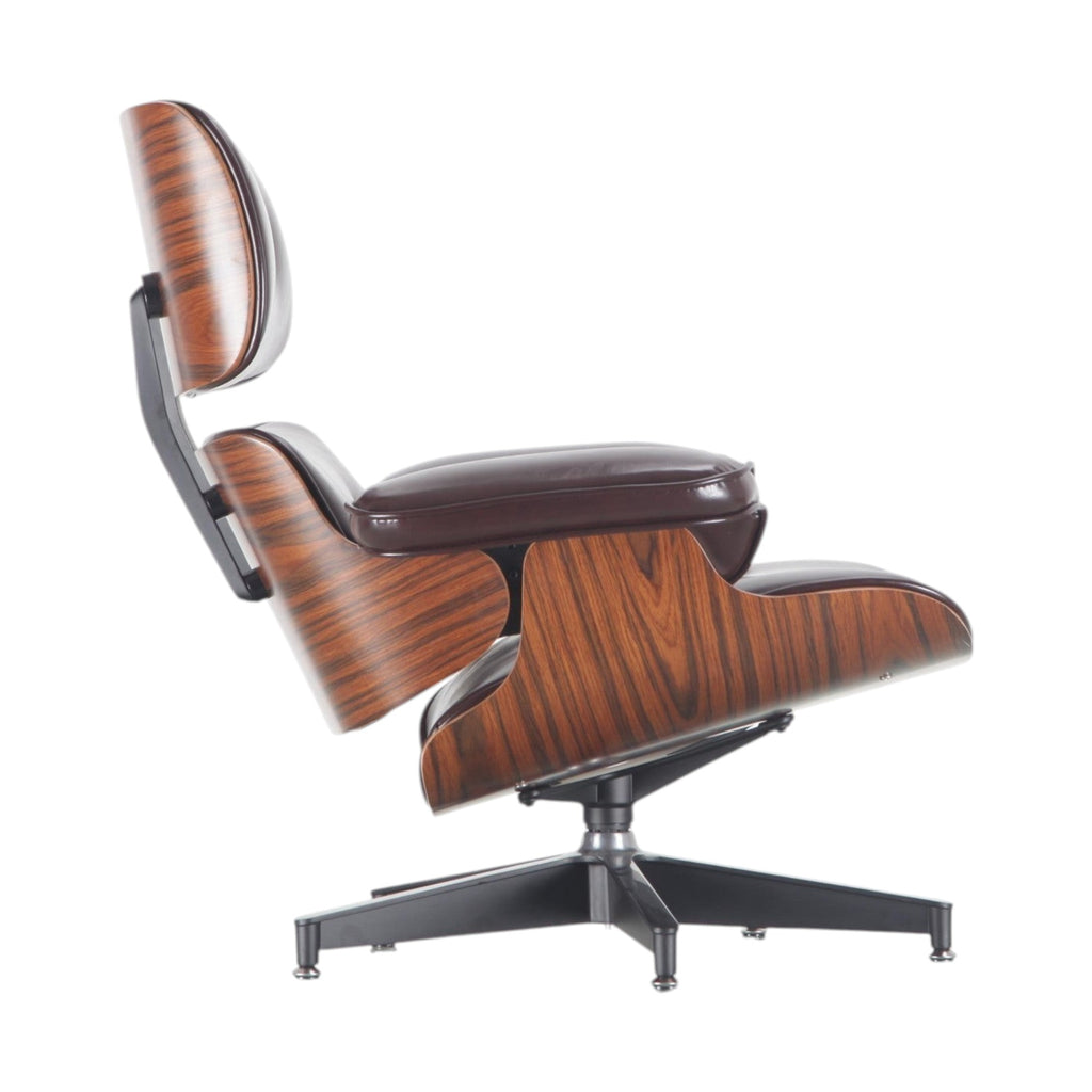 Xiaoyaozuo office chair brown leather executive lounge chair with wood veneer shell and swivel base