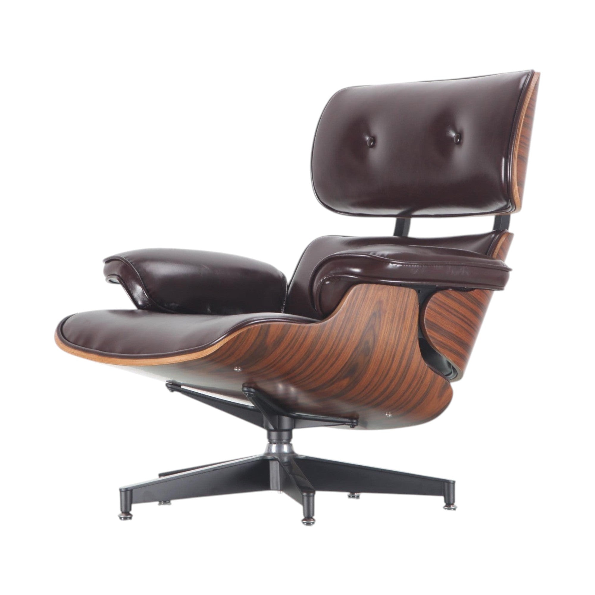 Xiaoyaozuo office chair brown leather executive lounge chair with wood veneer shell and swivel base