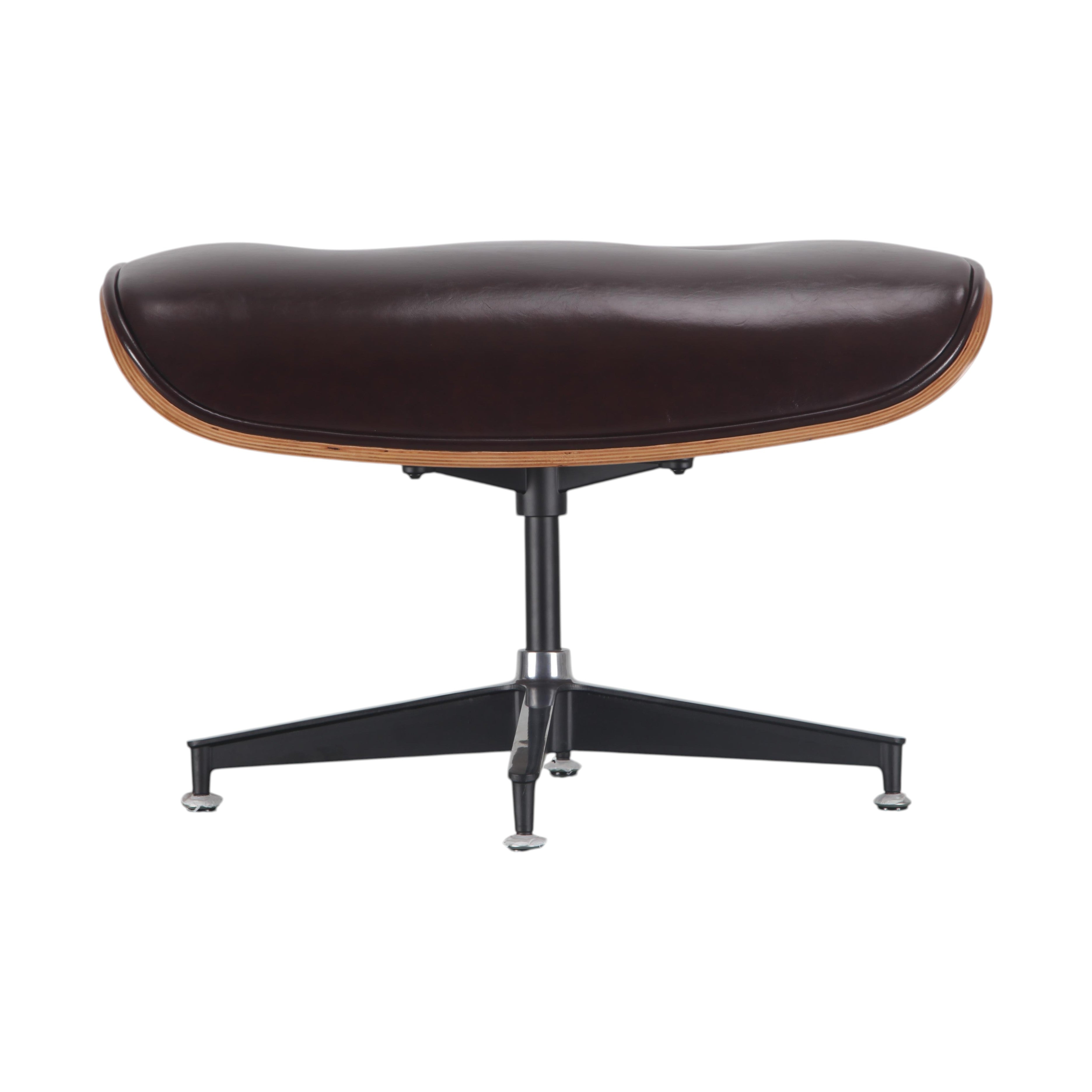 Xiaoyaozuo office chair brown leather executive lounge chair with wood veneer shell and black swivel base.