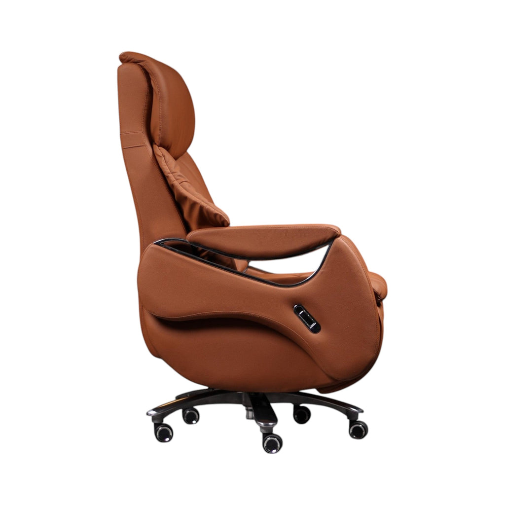 Xiaoyaozuo office chair brown leather executive massage reclining office chair with footrest and casters.