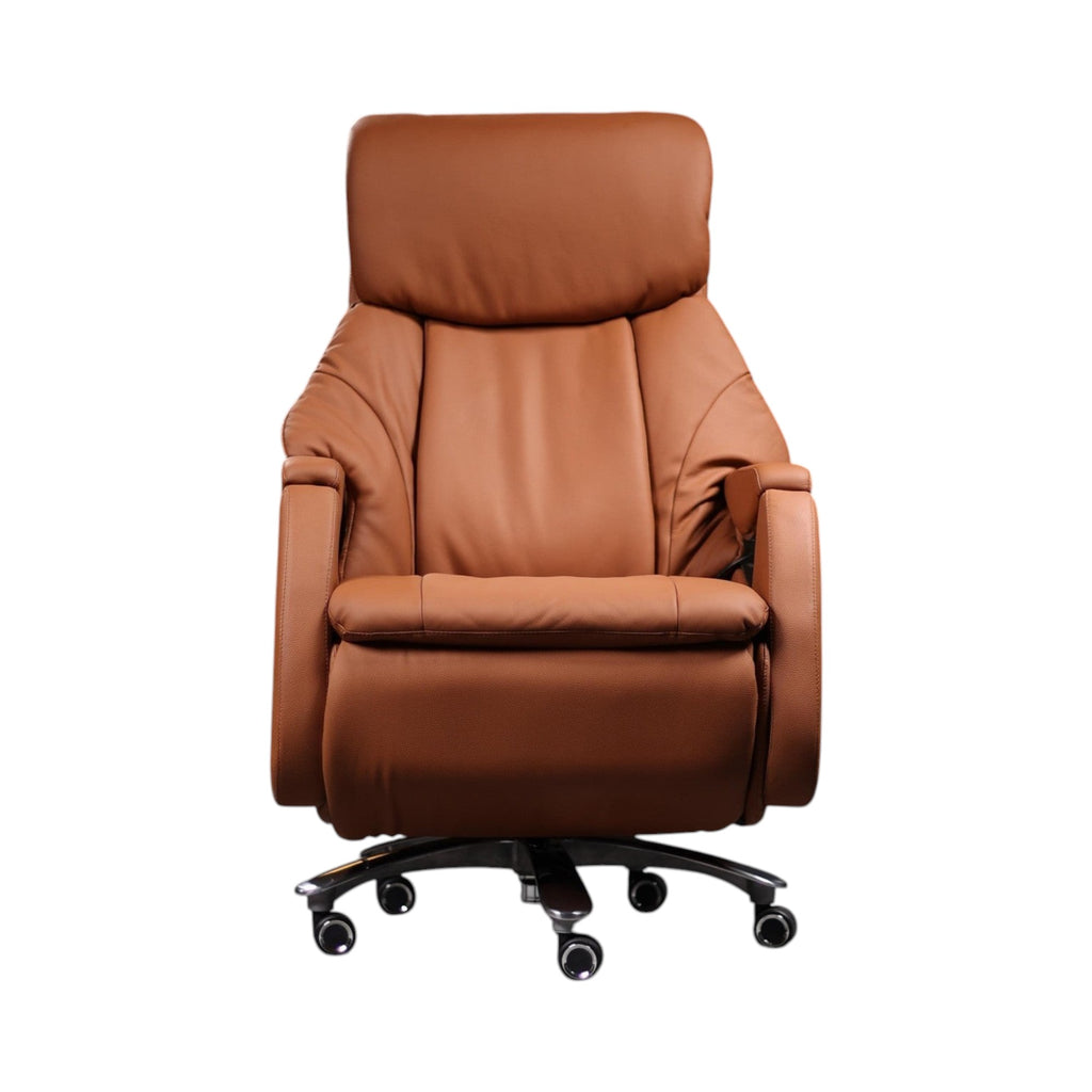 Xiaoyaozuo office chair brown leather executive massage reclining office chair with footrest.