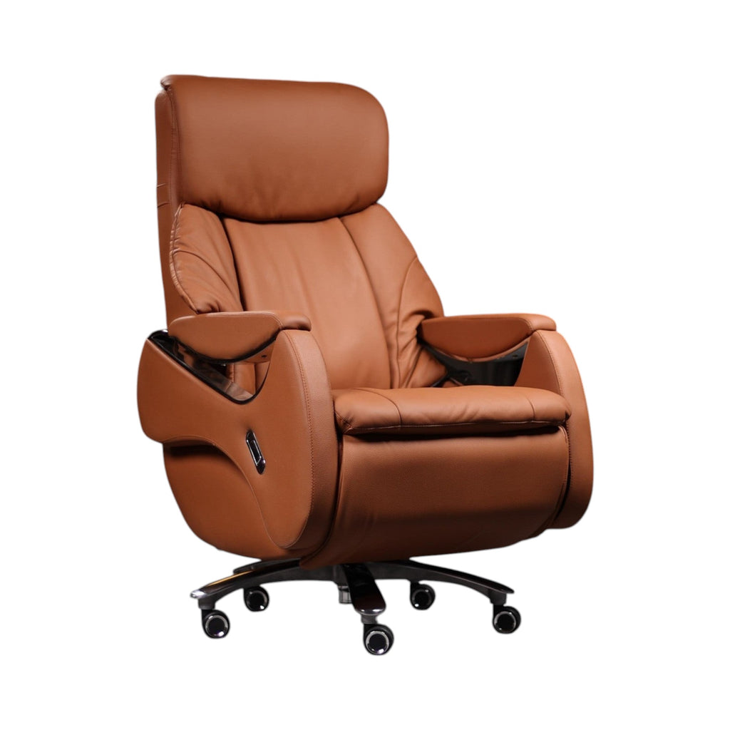 Xiaoyaozuo office chair brown leather executive massage reclining office chair with footrest and casters.