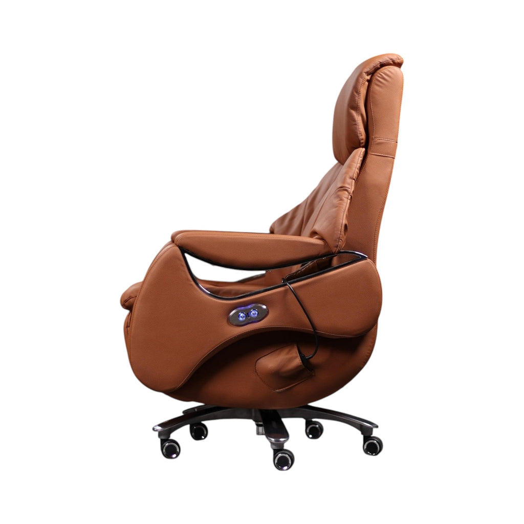 Xiaoyaozuo office chair brown leather executive massage reclining office chair with footrest and casters
