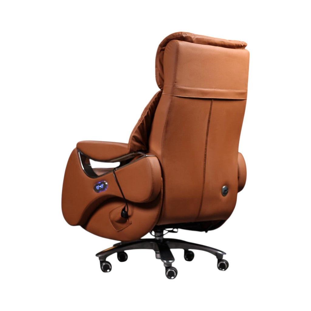 Xiaoyaozuo office chair brown leather executive massage reclining office chair with footrest and casters.