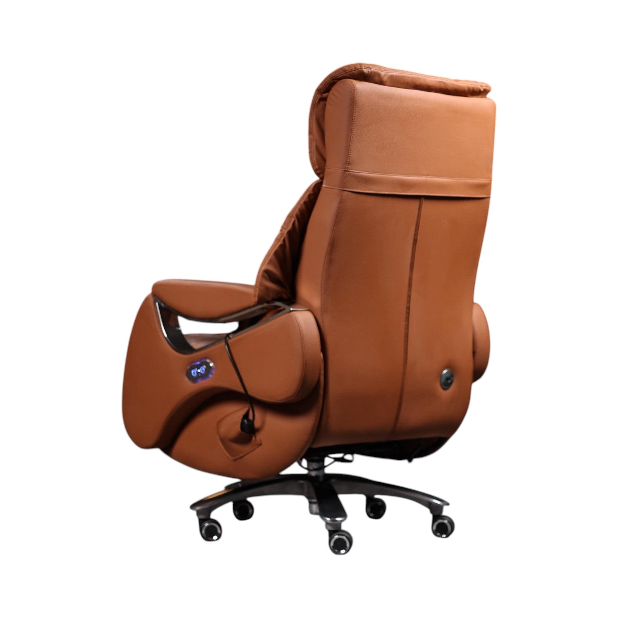 Xiaoyaozuo office chair brown leather executive massage reclining office chair with footrest and casters.