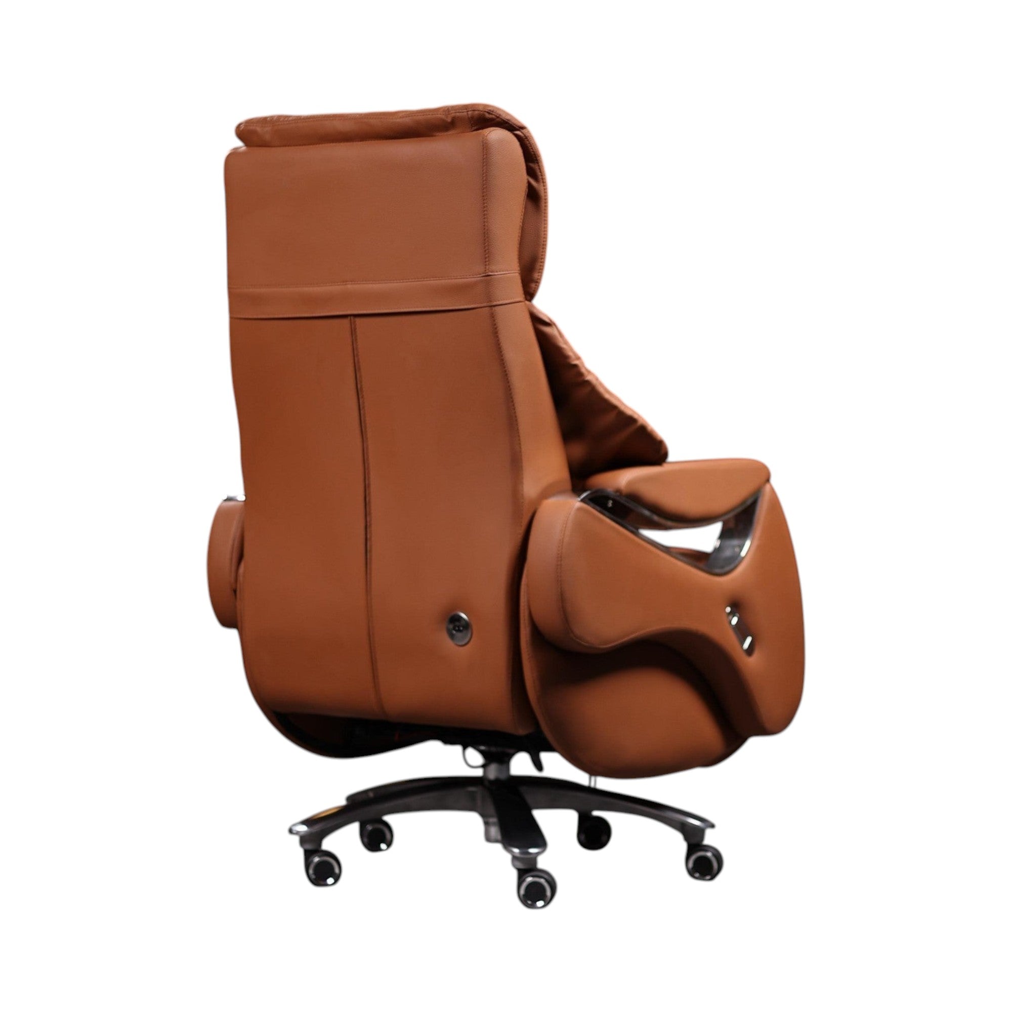 Xiaoyaozuo office chair brown leather executive massage reclining office chair with footrest and casters.