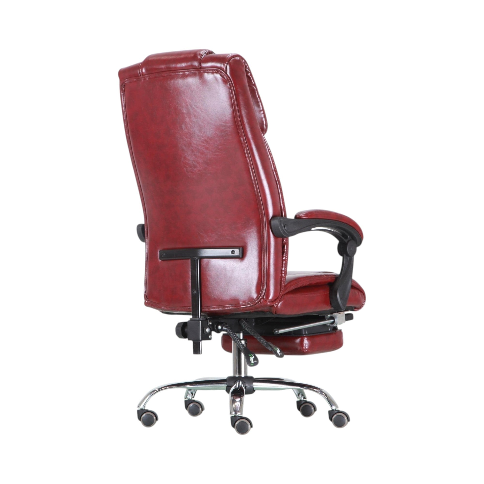 Xiaoyaozuo office chair executive ergonomic chair in burgundy faux leather with high backrest, headrest, and retractable footrest.