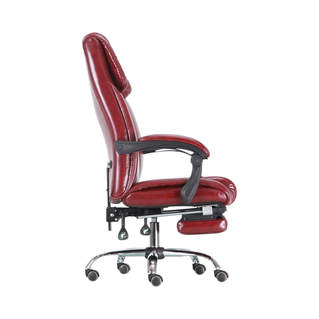 Xiaoyaozuo office chair executive ergonomic chair in burgundy faux leather with retractable footrest and chrome base.