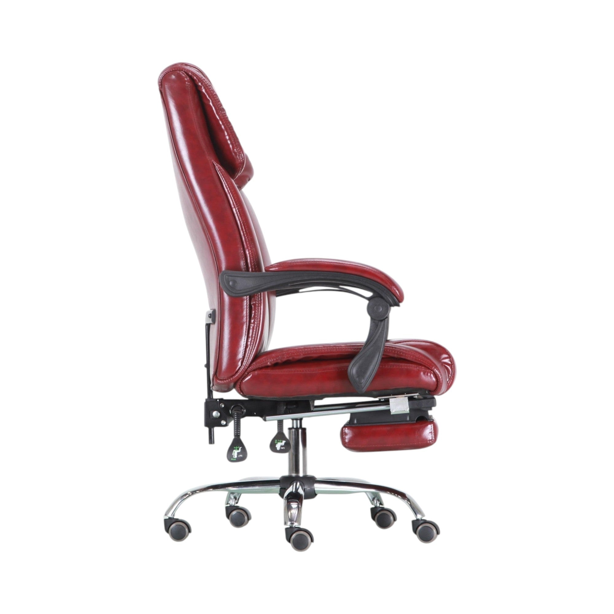 Xiaoyaozuo office chair executive ergonomic chair in burgundy faux leather with retractable footrest and chrome base.