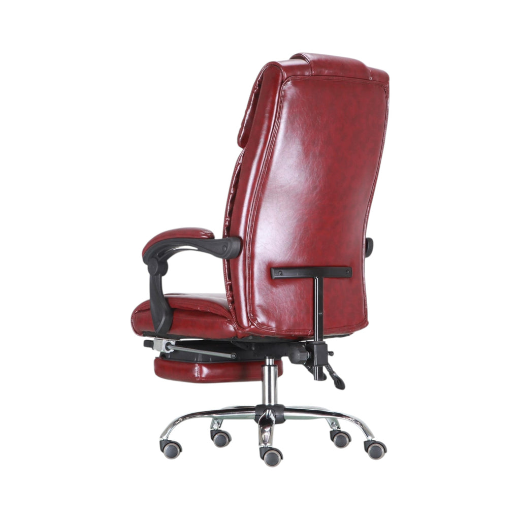 Xiaoyaozuo office chair executive ergonomic chair in burgundy faux leather with retractable footrest and chrome base.