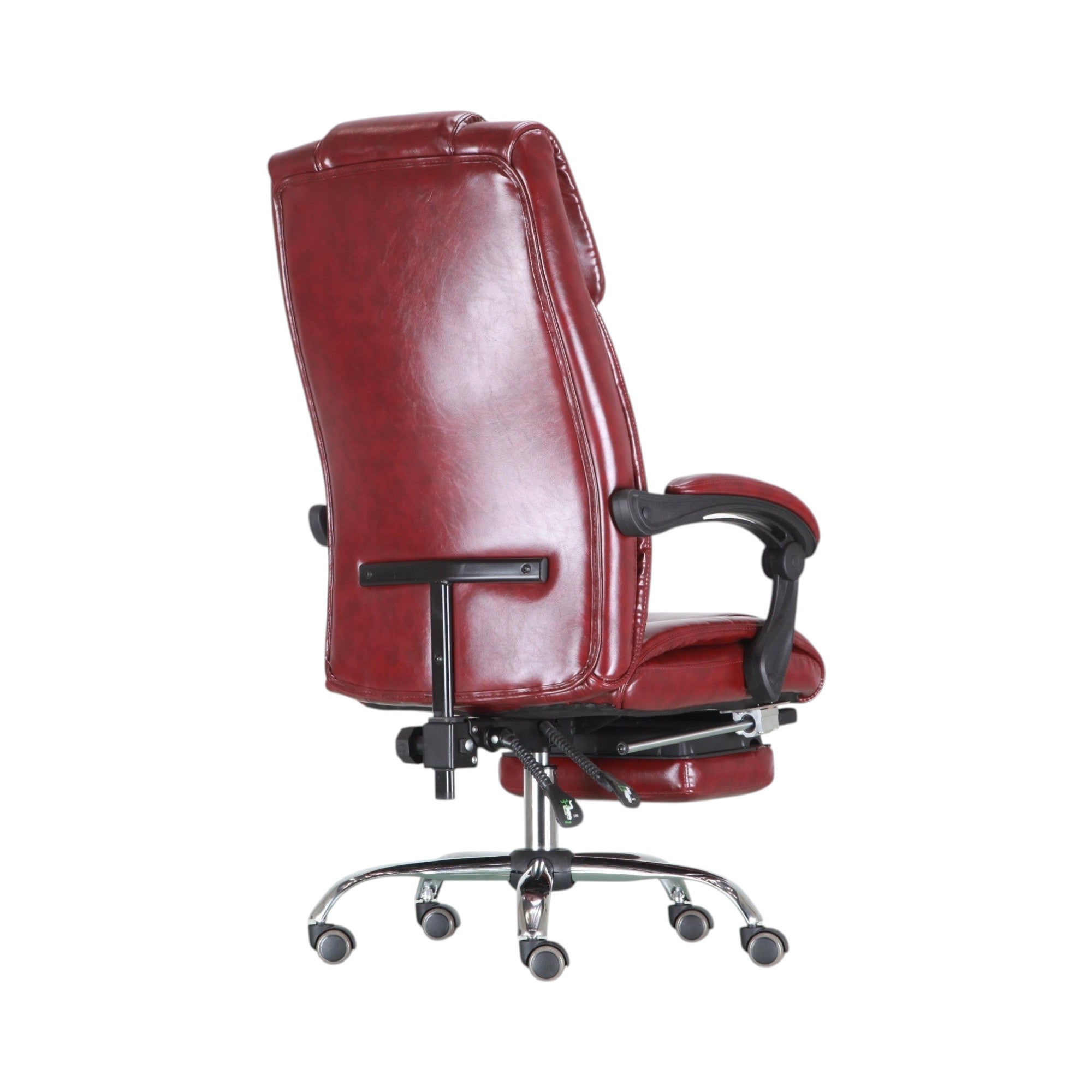 Xiaoyaozuo office chair executive ergonomic chair in burgundy faux leather with high back, headrest, and retractable footrest.