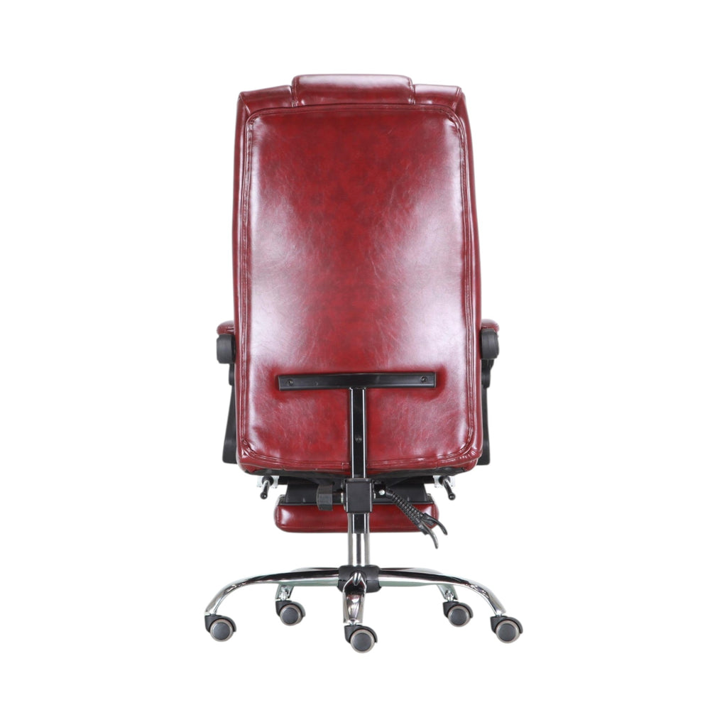 Xiaoyaozuo office chair executive ergonomic chair in burgundy faux leather with high backrest, headrest, and retractable footrest.
