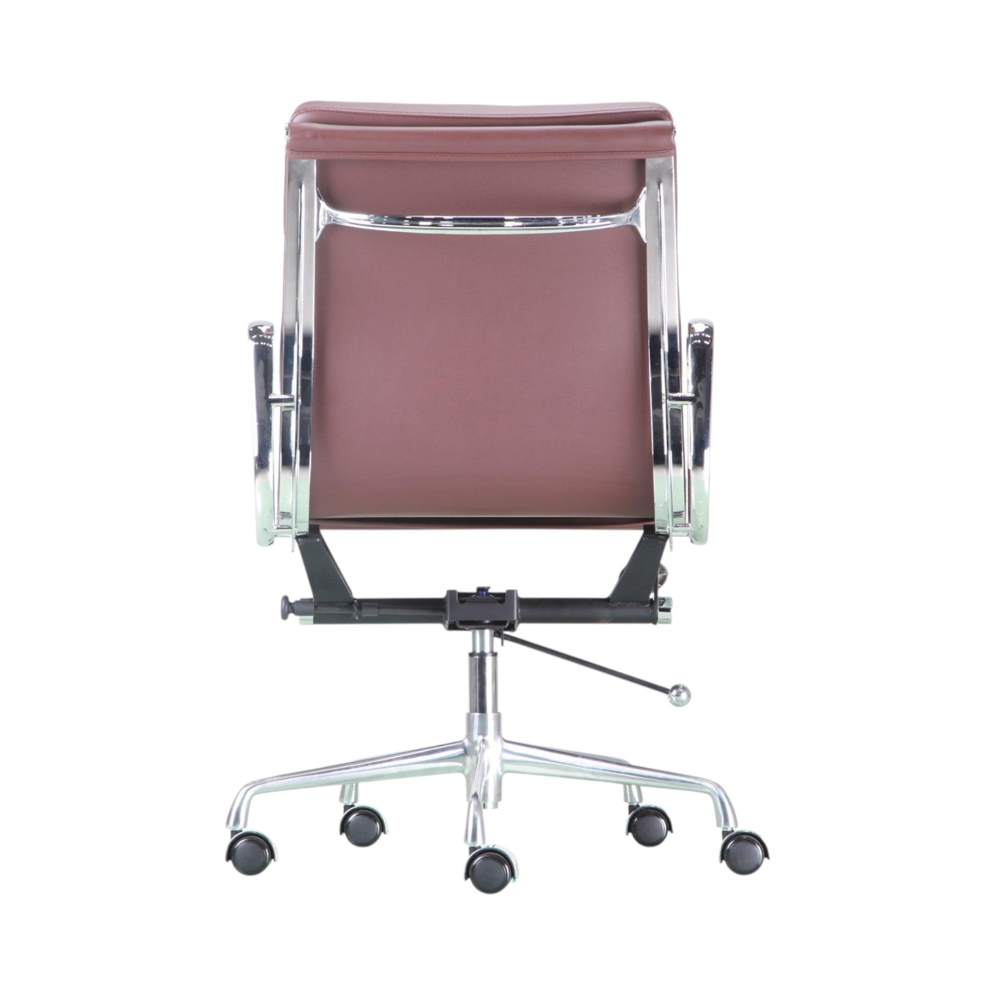 Xiaoyaozuo office chair executive chair in burgundy faux leather with polished chrome accents and lumbar support.