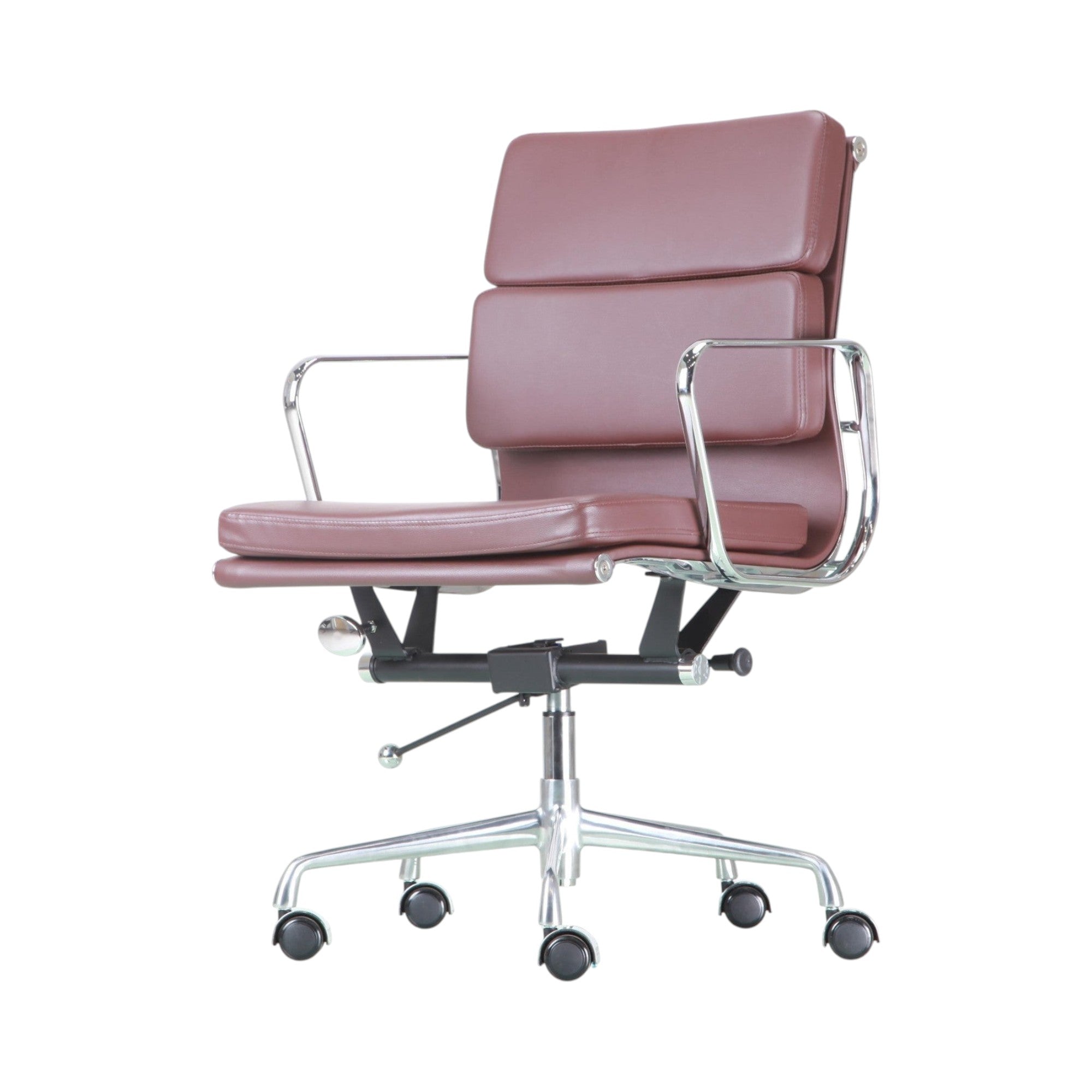 Xiaoyaozuo office chair executive chair in burgundy faux leather with polished chrome accents and ergonomic lumbar support.