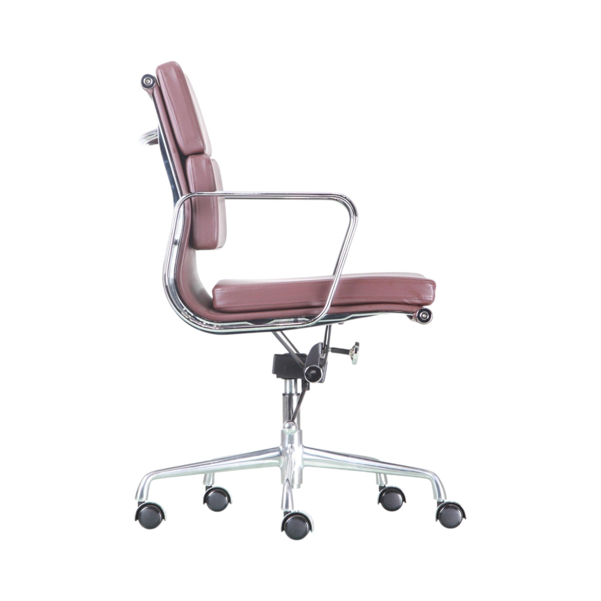 Xiaoyaozuo office chair executive chair in burgundy faux leather with polished chrome frame and casters.