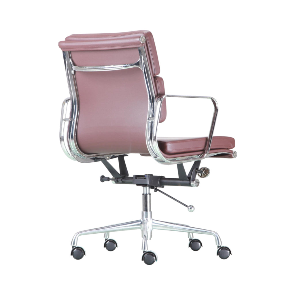 Xiaoyaozuo office chair executive chair in burgundy faux leather with polished chrome frame and casters.