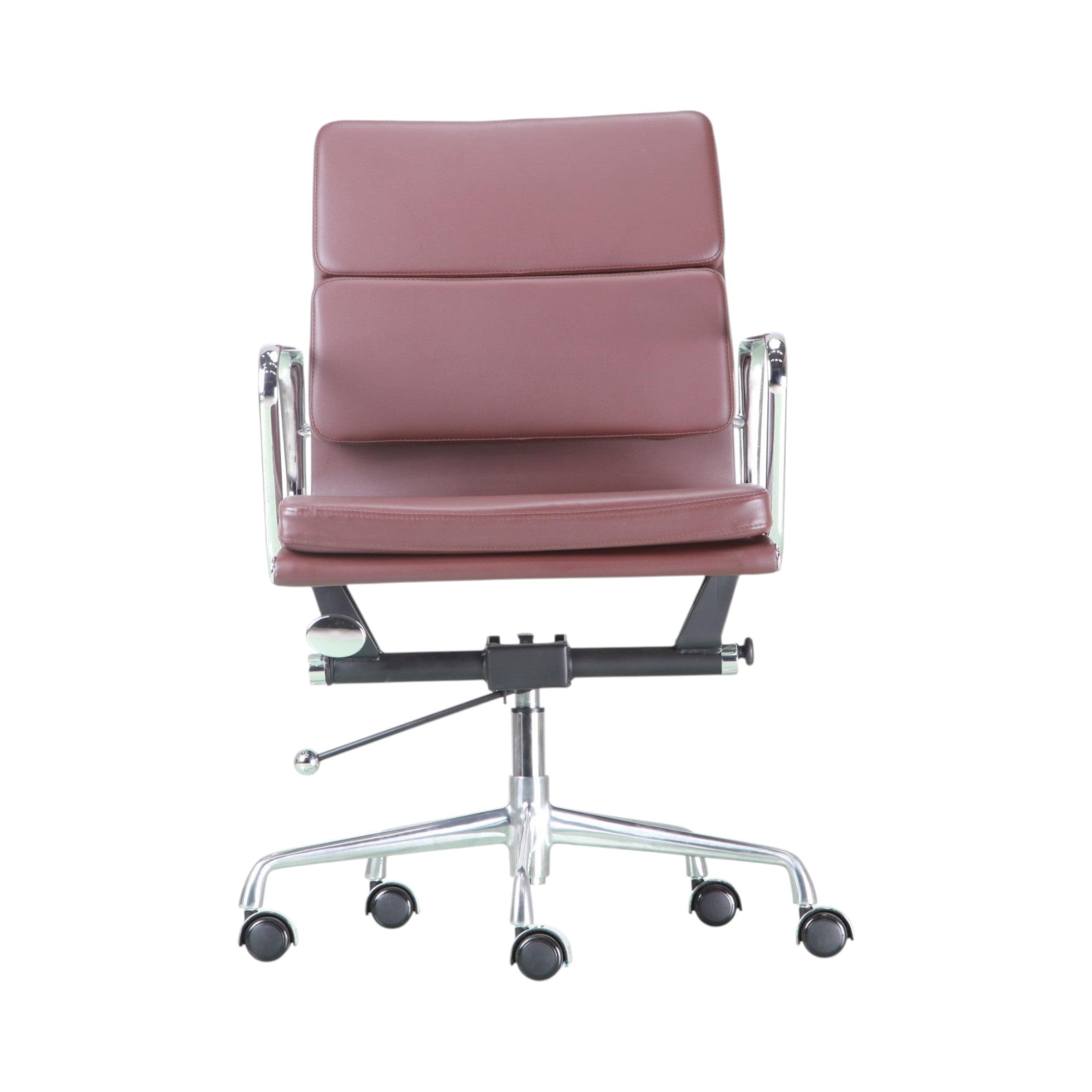 Xiaoyaozuo office chair executive chair in burgundy faux leather with polished chrome accents and lumbar support.