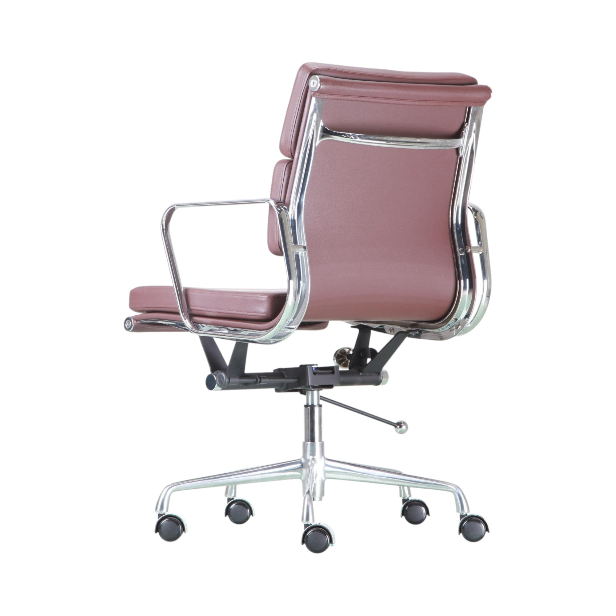 Xiaoyaozuo office chair executive chair in burgundy faux leather with polished chrome accents and lumbar support.