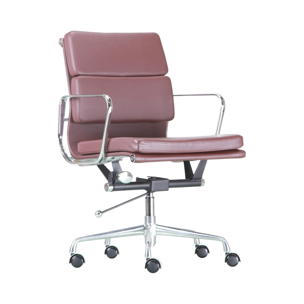 Xiaoyaozuo office chair executive chair in burgundy faux leather with polished chrome accents and lumbar support.