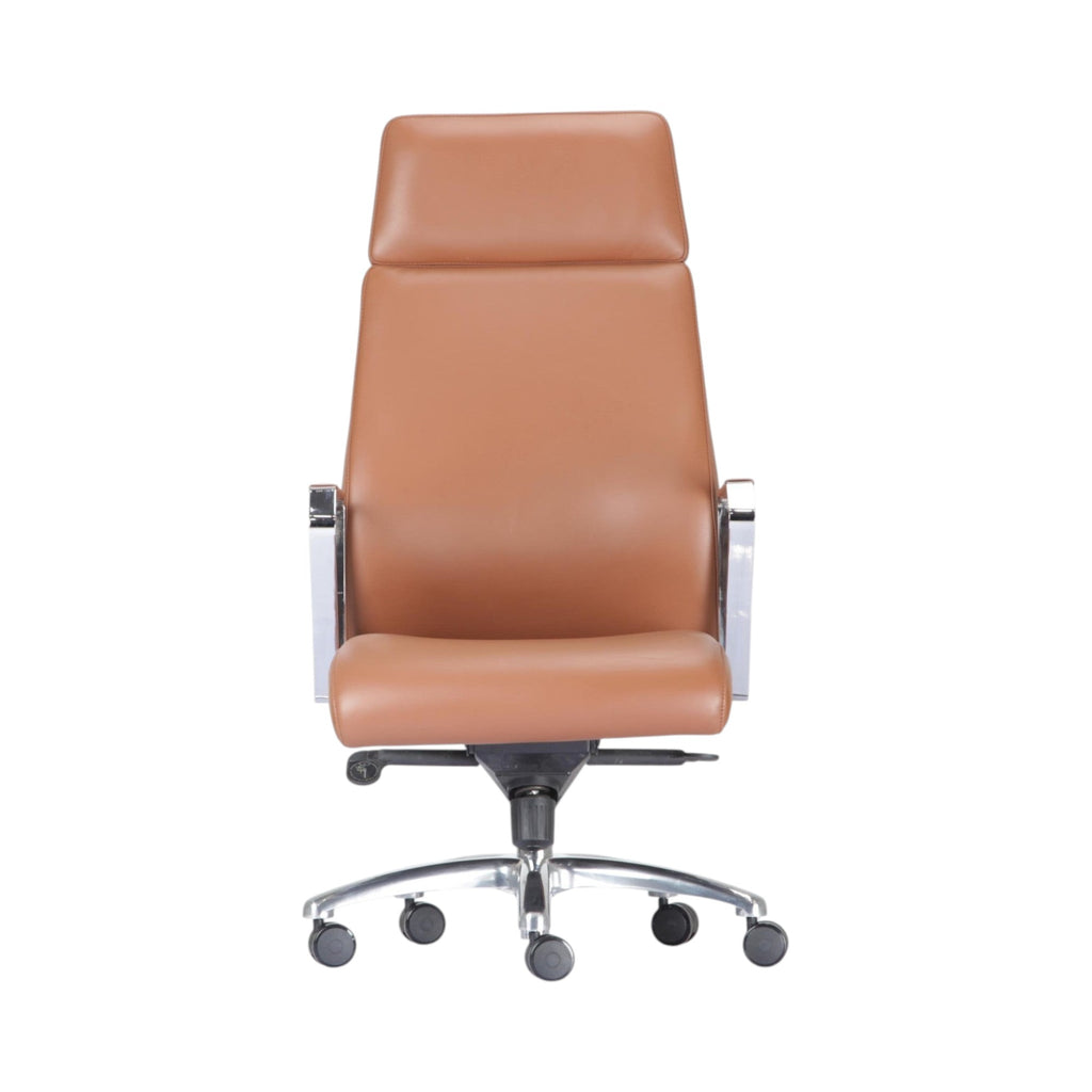 Xiaoyaozuo office chair executive high back chair in caramel faux leather with polished chrome arms and base.