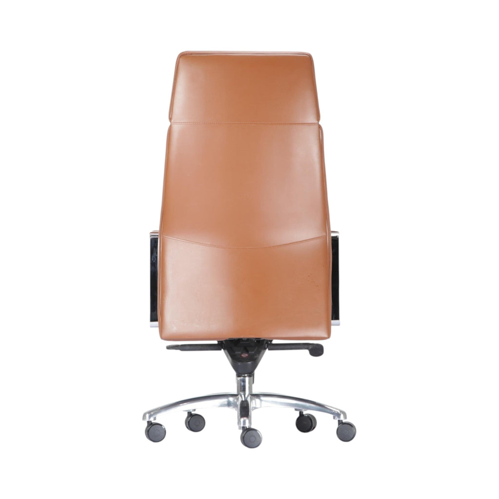 Xiaoyaozuo office chair executive high back chair in caramel faux leather with polished chrome arms and base.