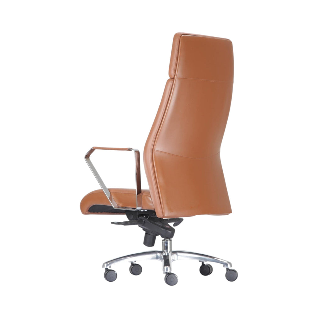 Xiaoyaozuo office chair executive high back chair in caramel faux leather with polished chrome arms and base.
