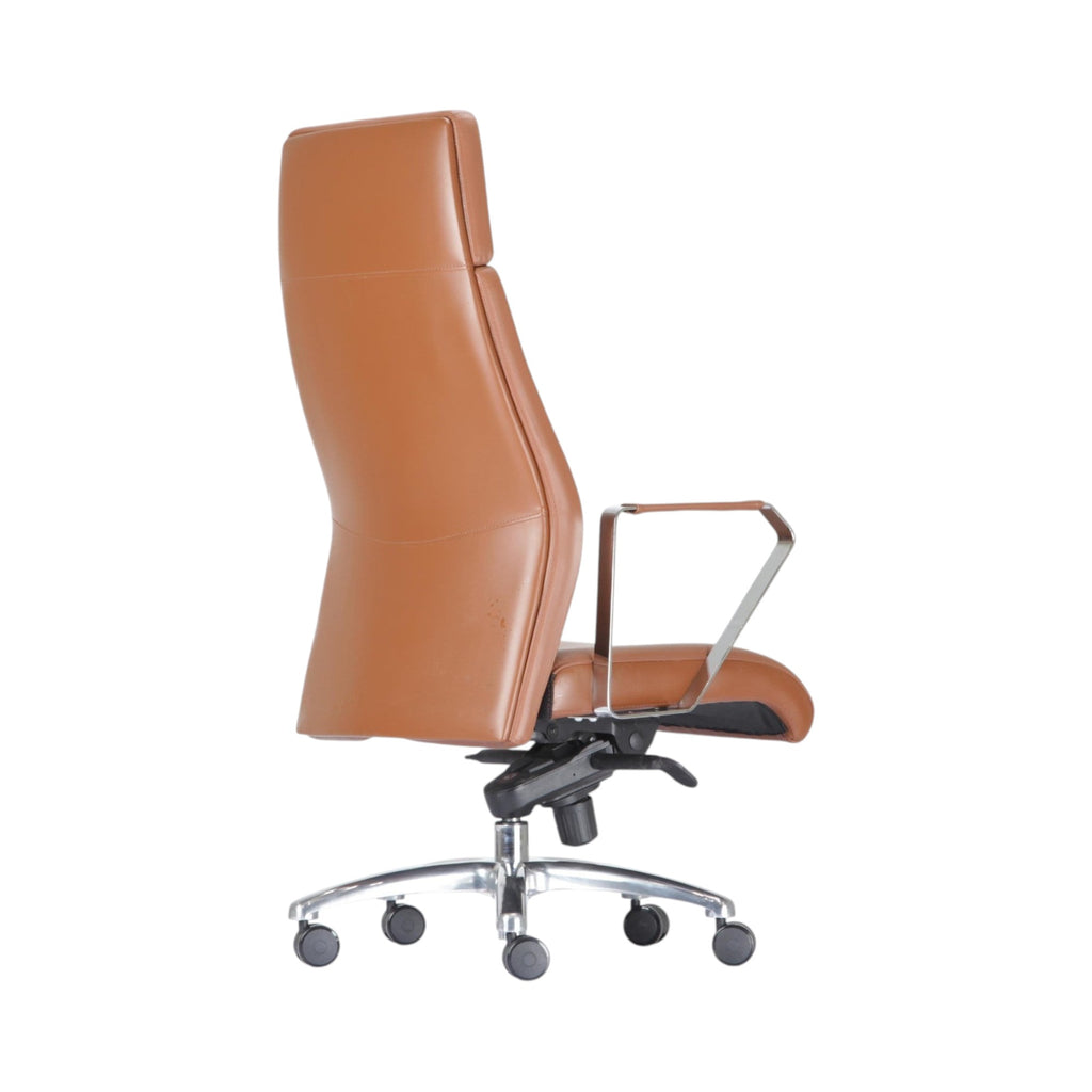 Xiaoyaozuo office chair executive high back chair in caramel faux leather with polished chrome arms and base.