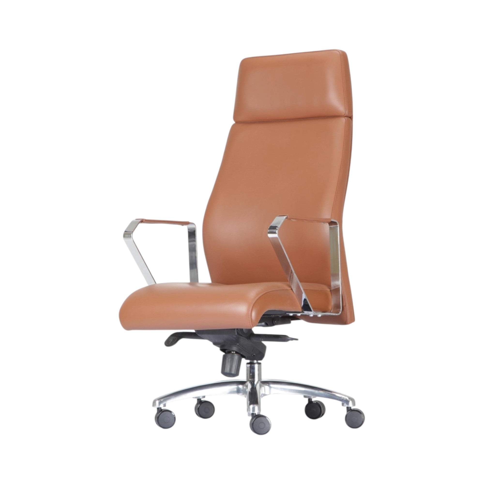 Xiaoyaozuo office chair executive high back chair in caramel faux leather with polished chrome arms and base.
