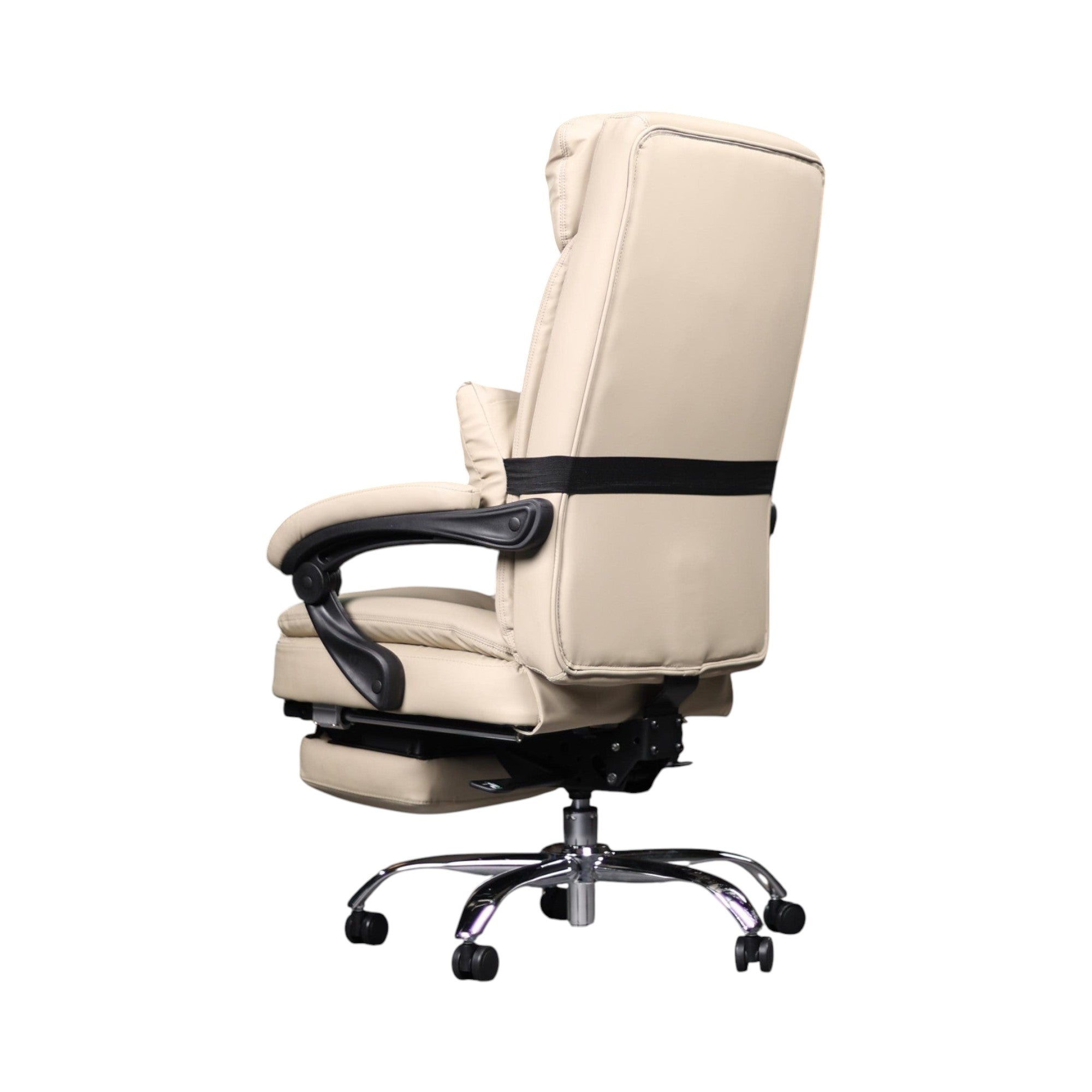 Xiaoyaozuo office chair cream PU leather executive ergonomic chair with footrest and lumbar pillow.